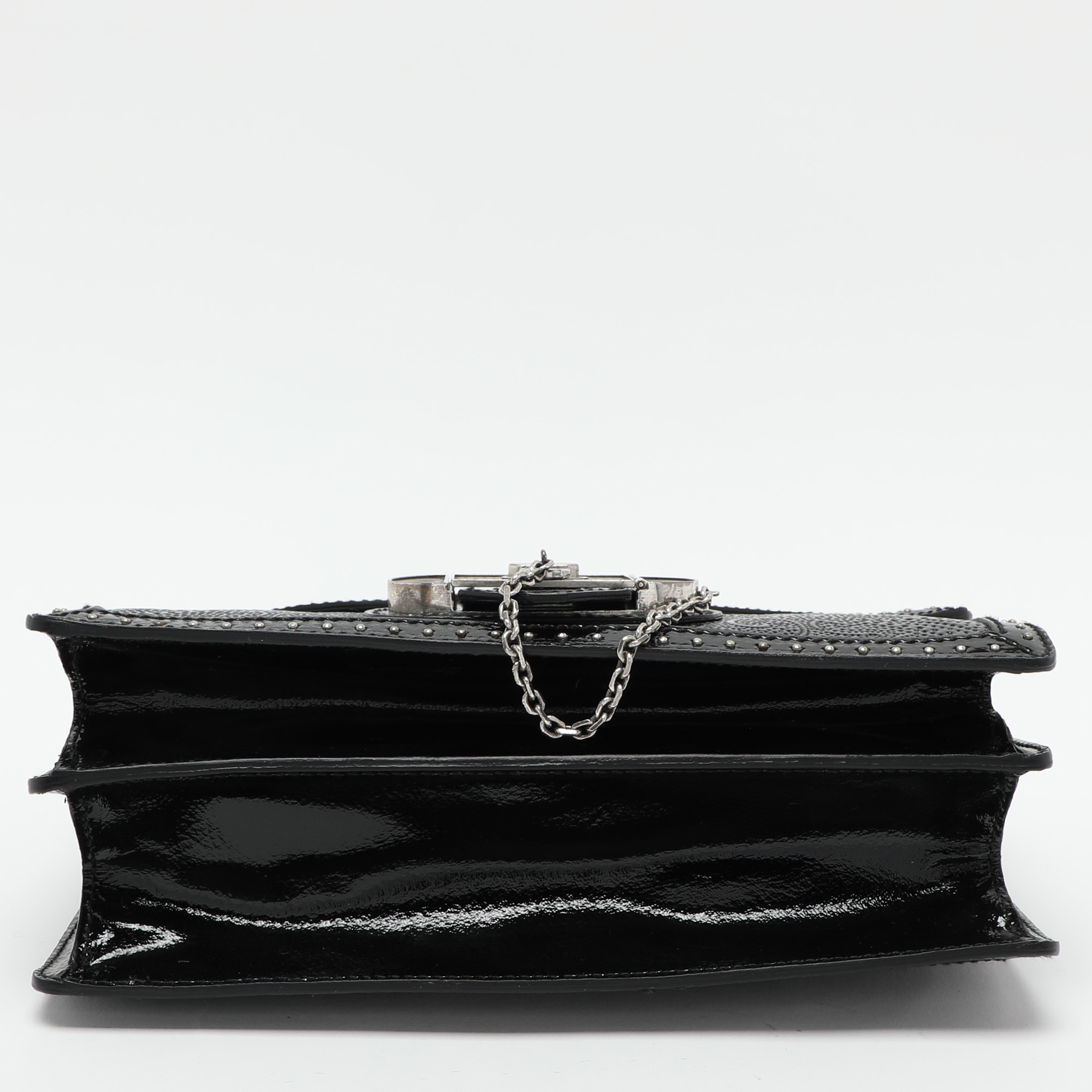 Alexander McQueen Black Embossed Patent Leather Top Handle Bag