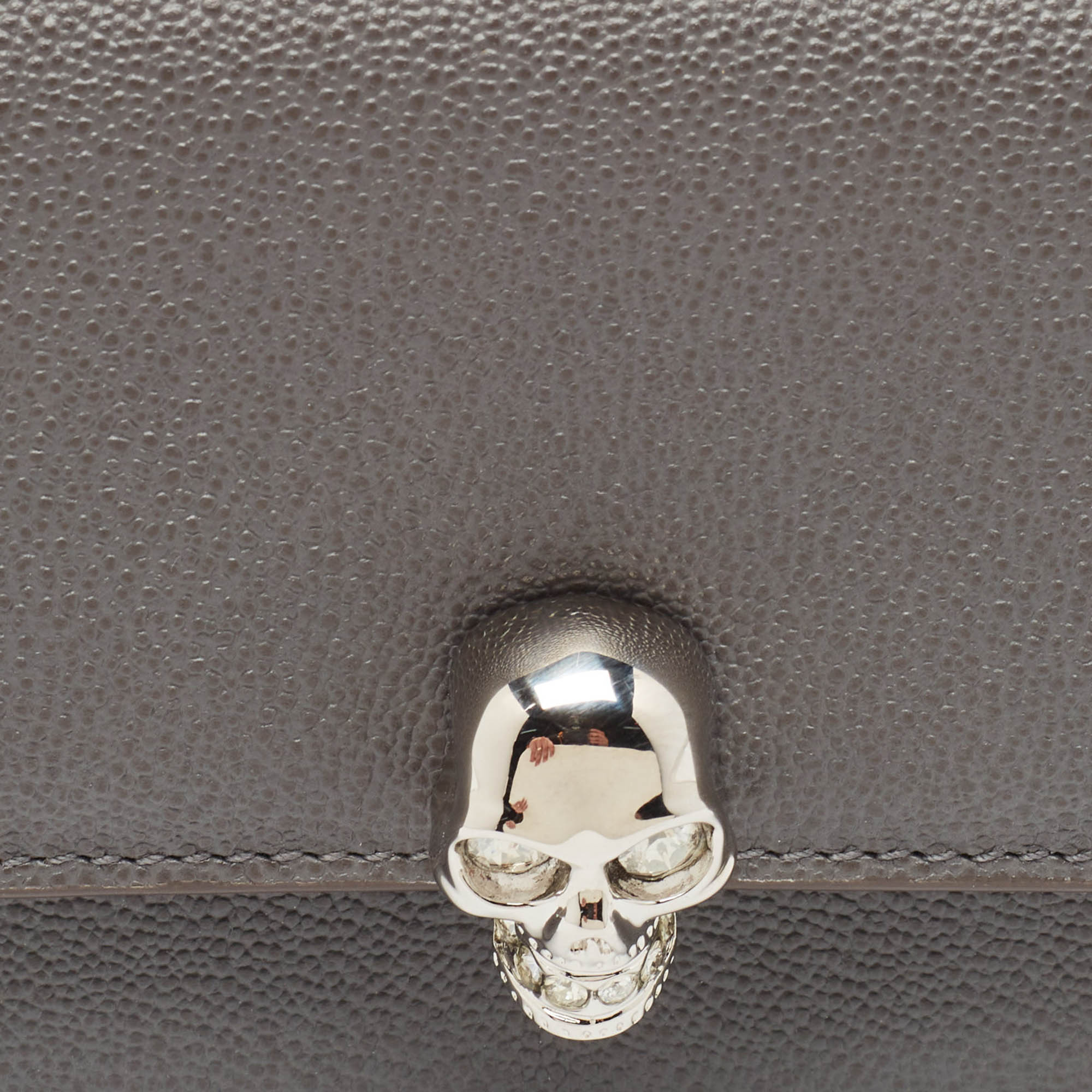 Alexander McQueen Grey Leather Skull Crystals French Wallet