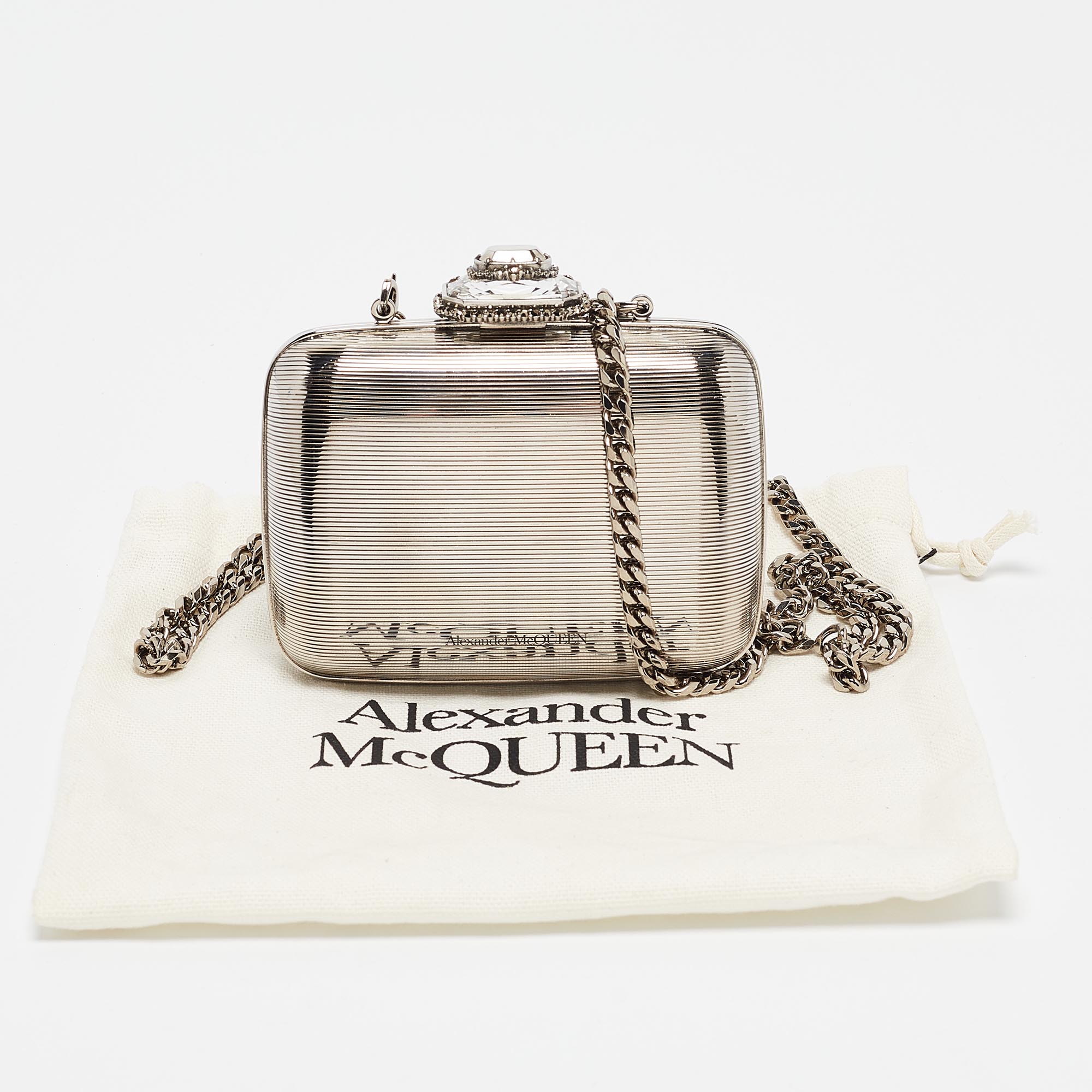 Alexander McQueen Silver Mini Crystals Metal Chain Clutch