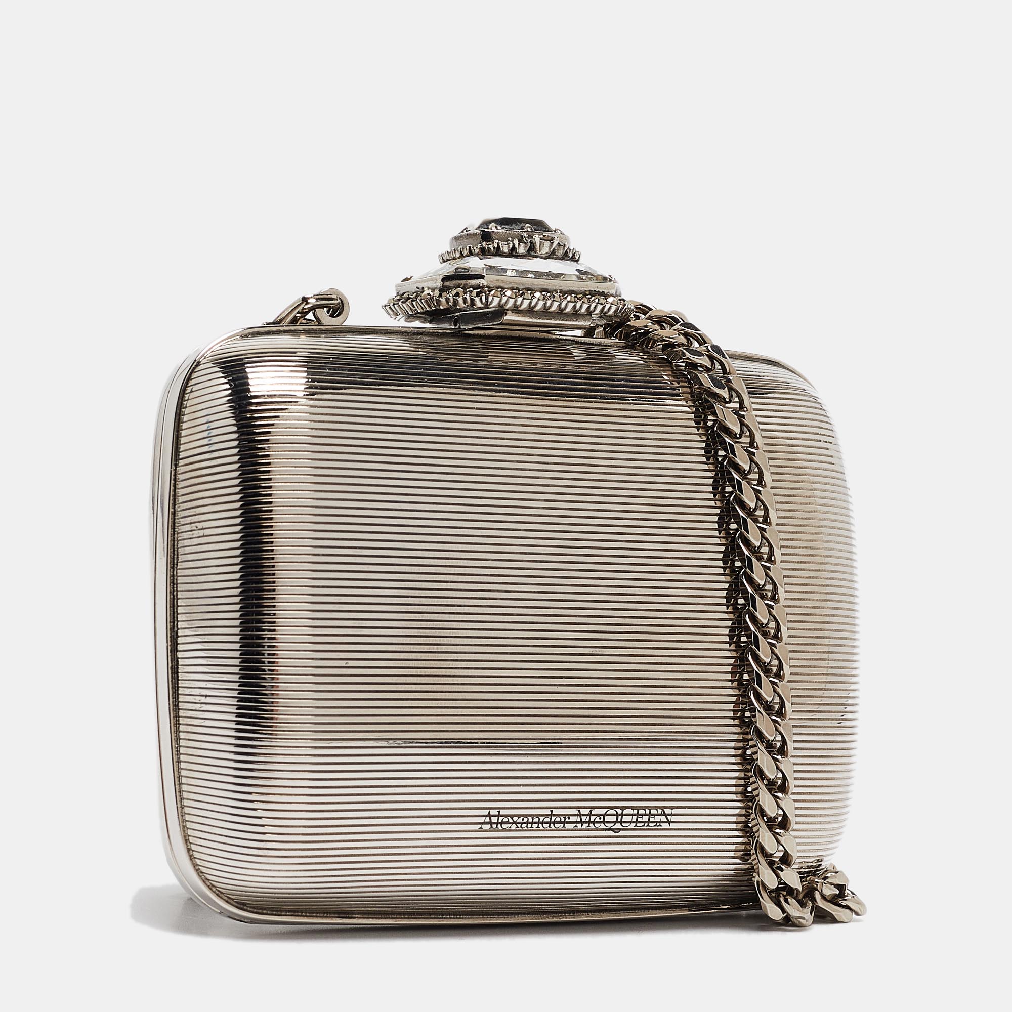 Alexander McQueen Silver Mini Crystals Metal Chain Clutch