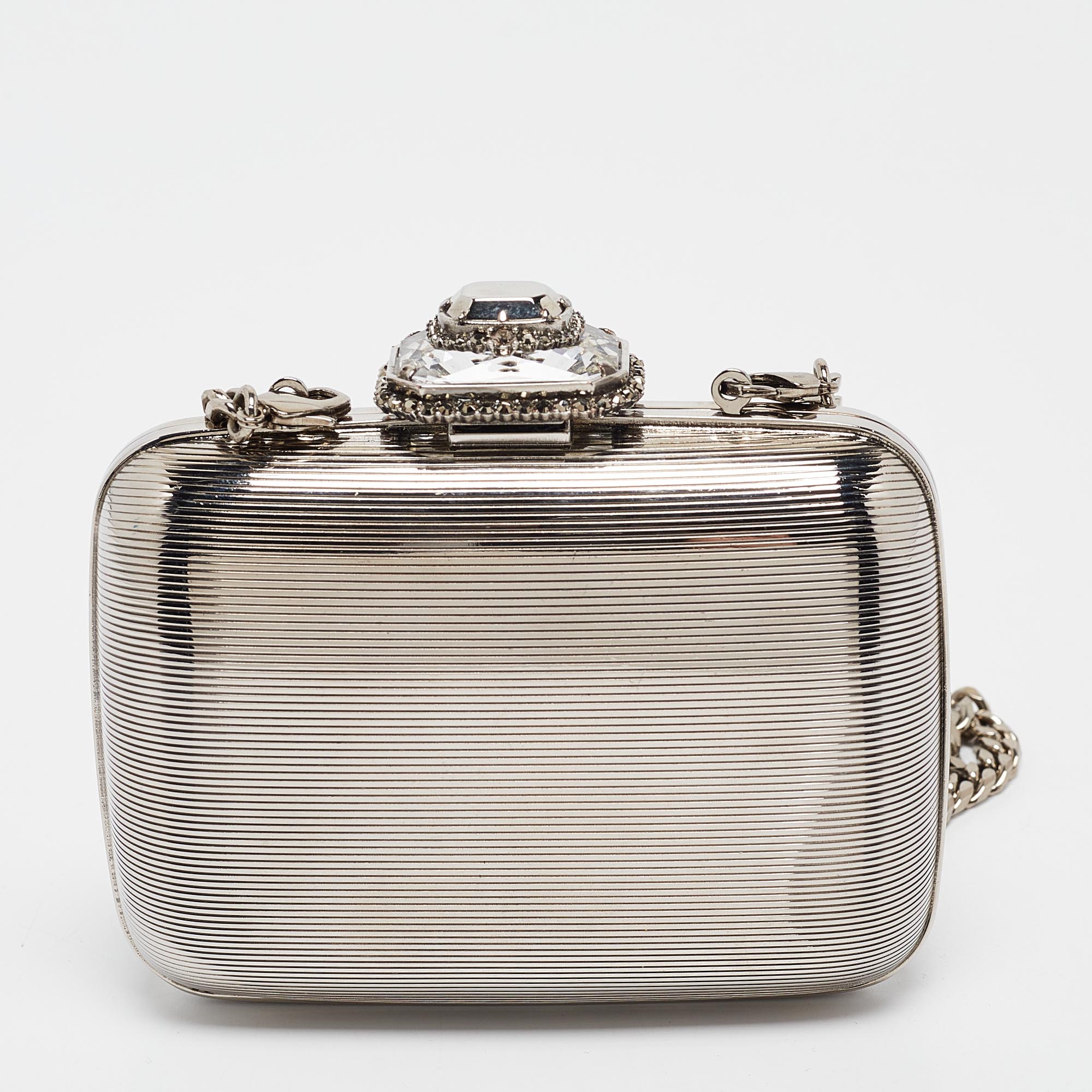 Alexander McQueen Silver Mini Crystals Metal Chain Clutch