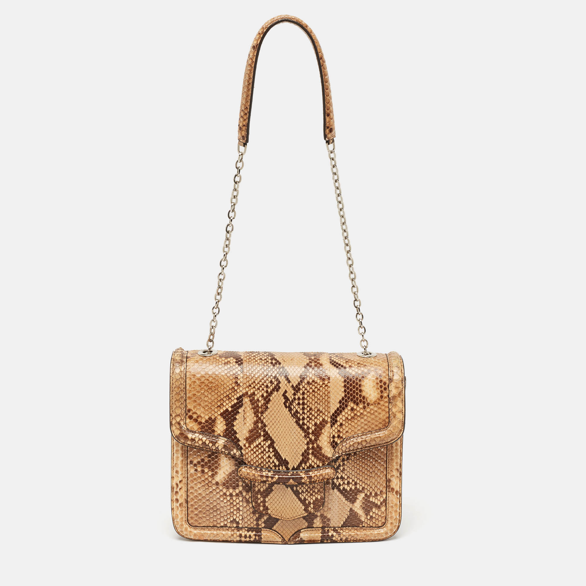 Alexander McQueen Brown Python Heroine Chain Shoulder Bag