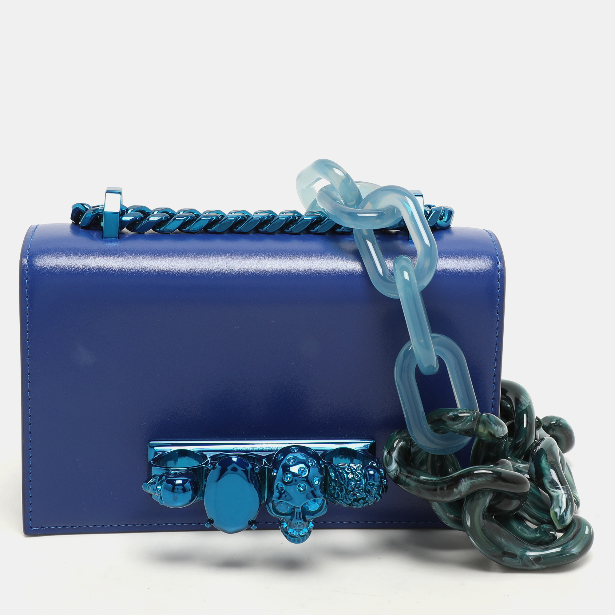 Alexander McQueen Royal Blue Leather Mini Jewelled Knuckle Shoulder Bag
Alexander McQueen Royal Blue Leather Mini Jewelled Knuckle Shoulder Bag
