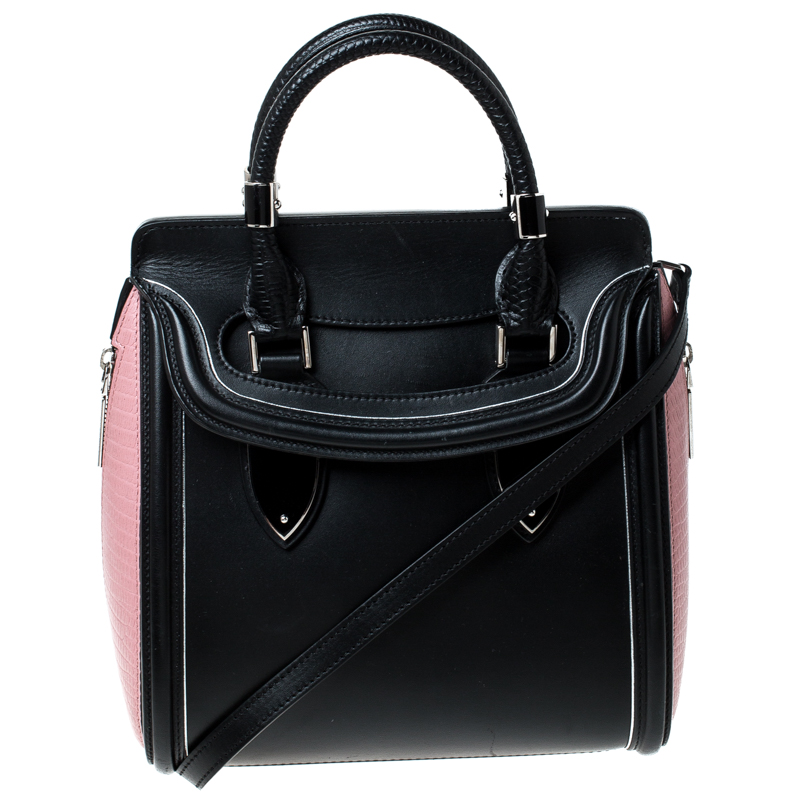 Image of Alexander McQueen Black/Pink Leather Small Heroine Satchel