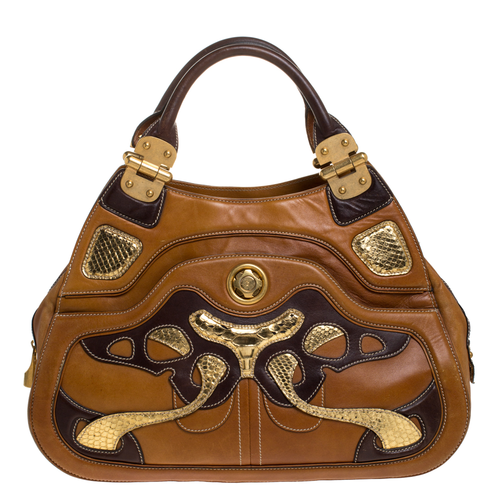 Alexander mcqueen paisley leather and snakeskin hinge turn lock satchel