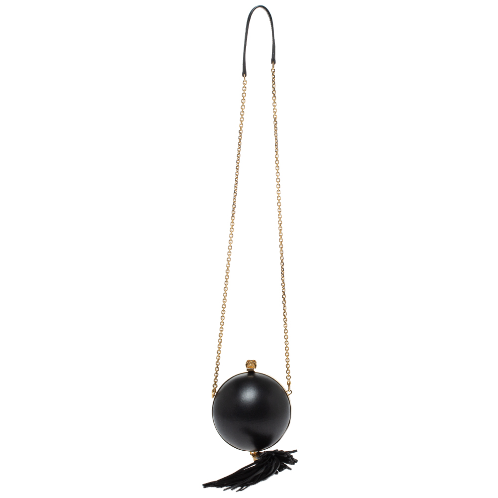 Image of Alexander McQueen Black Leather Sphere Skull Ball Clutch Bag