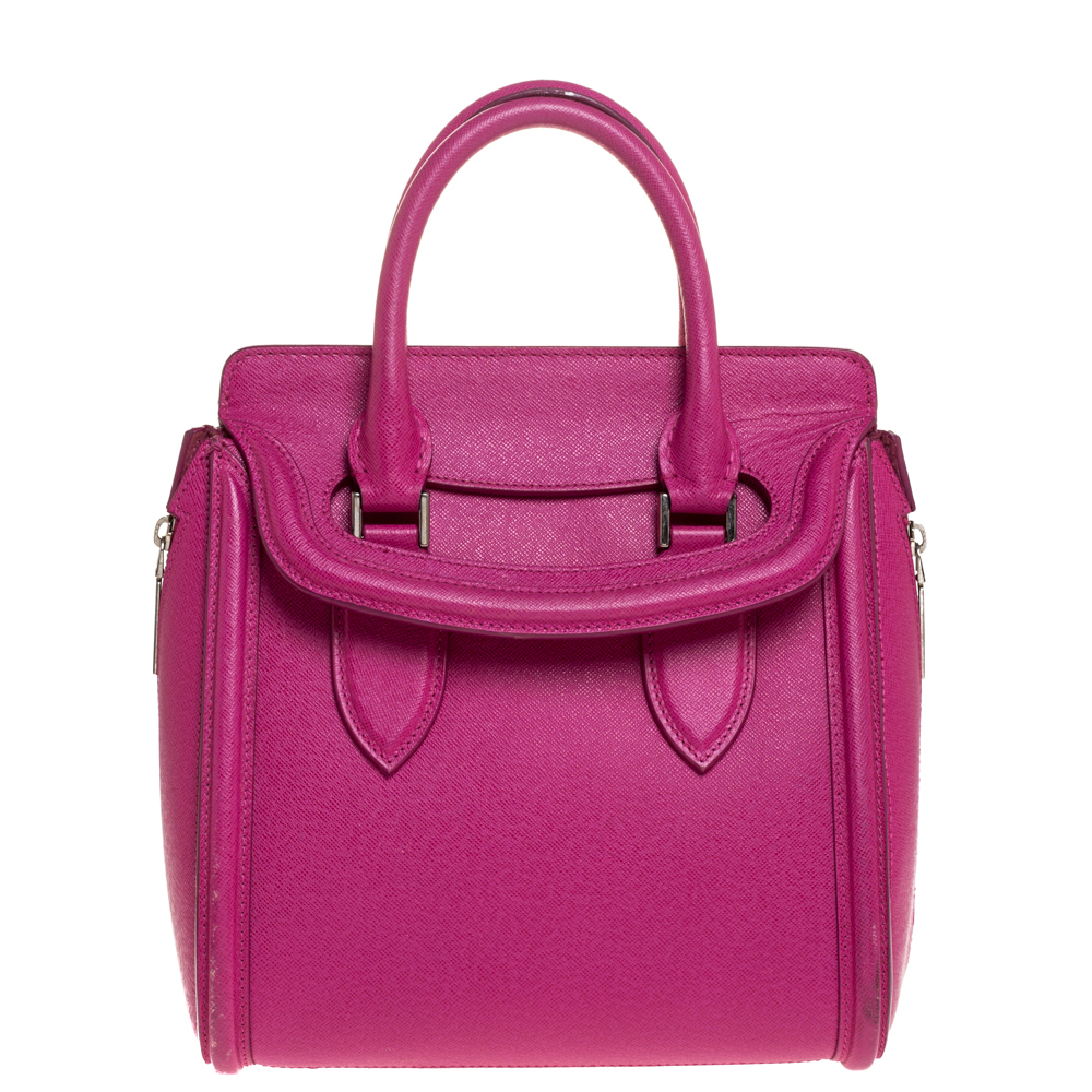 Image of Alexander McQueen Fuchsia Leather Small Heroine Satchel