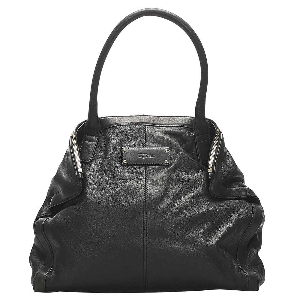 Image of Alexander McQueen Black Leather De Manta Tote Bag