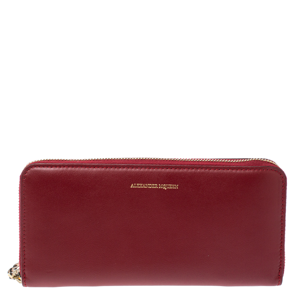 Image of Alexander McQueen Red Leather Zip Around Wallet