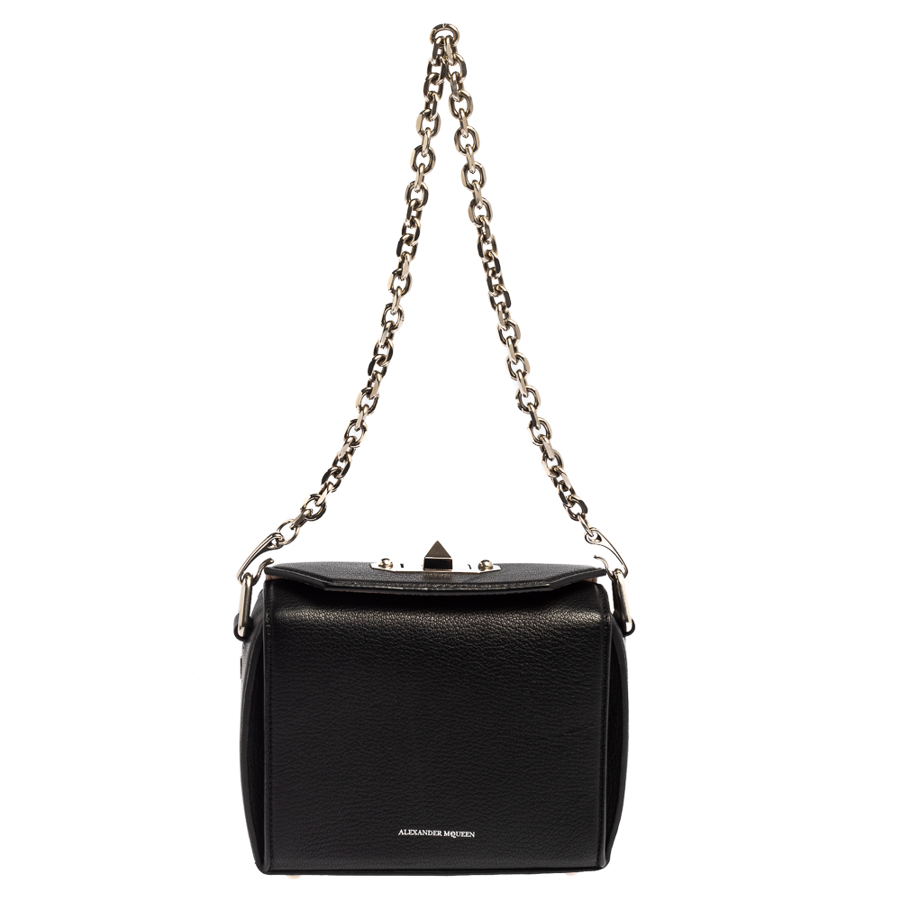 Alexander McQueen Black Grained Leather Box 16 Crossbody Bag