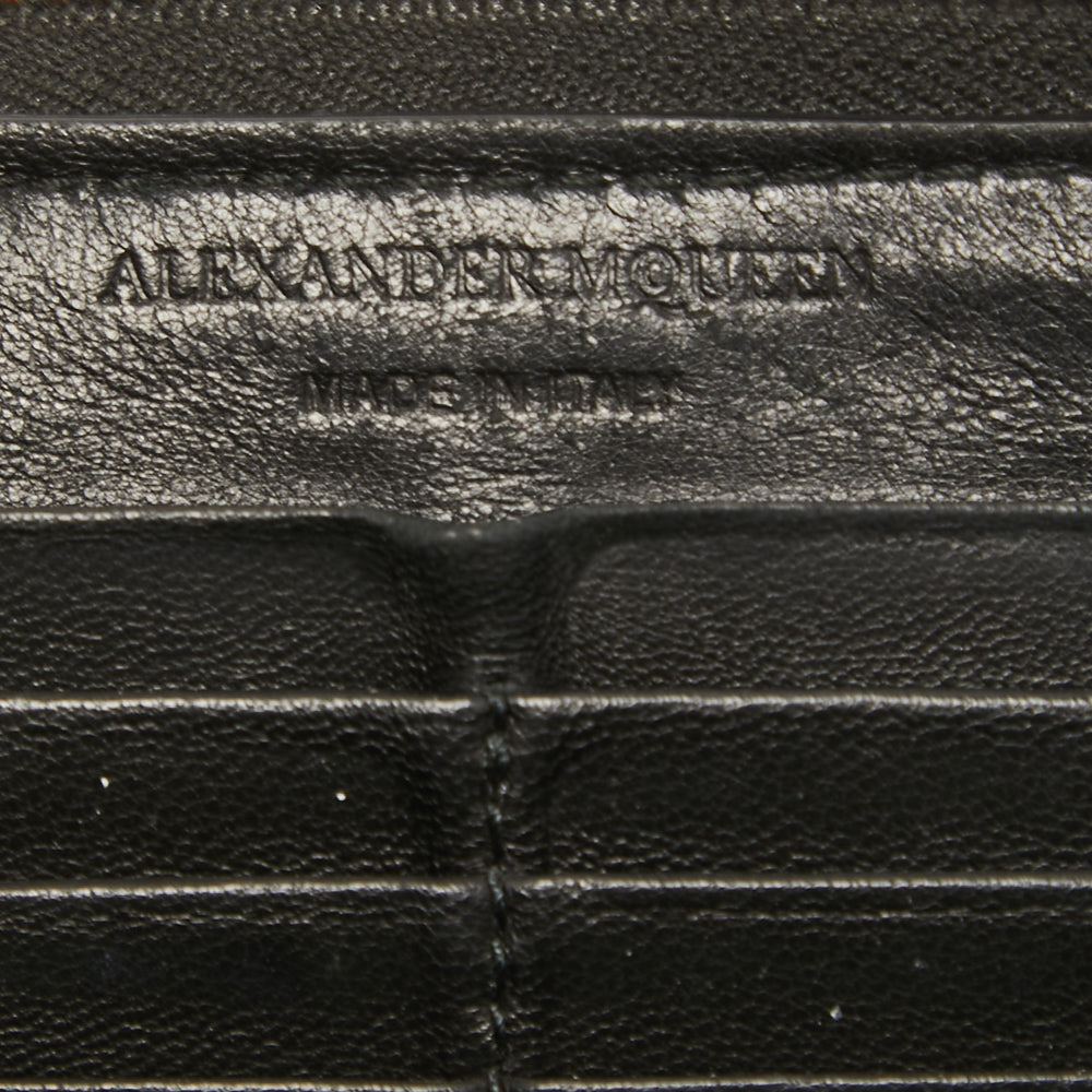 Alexander McQueen Black Leather Zip Around Skull Wallet