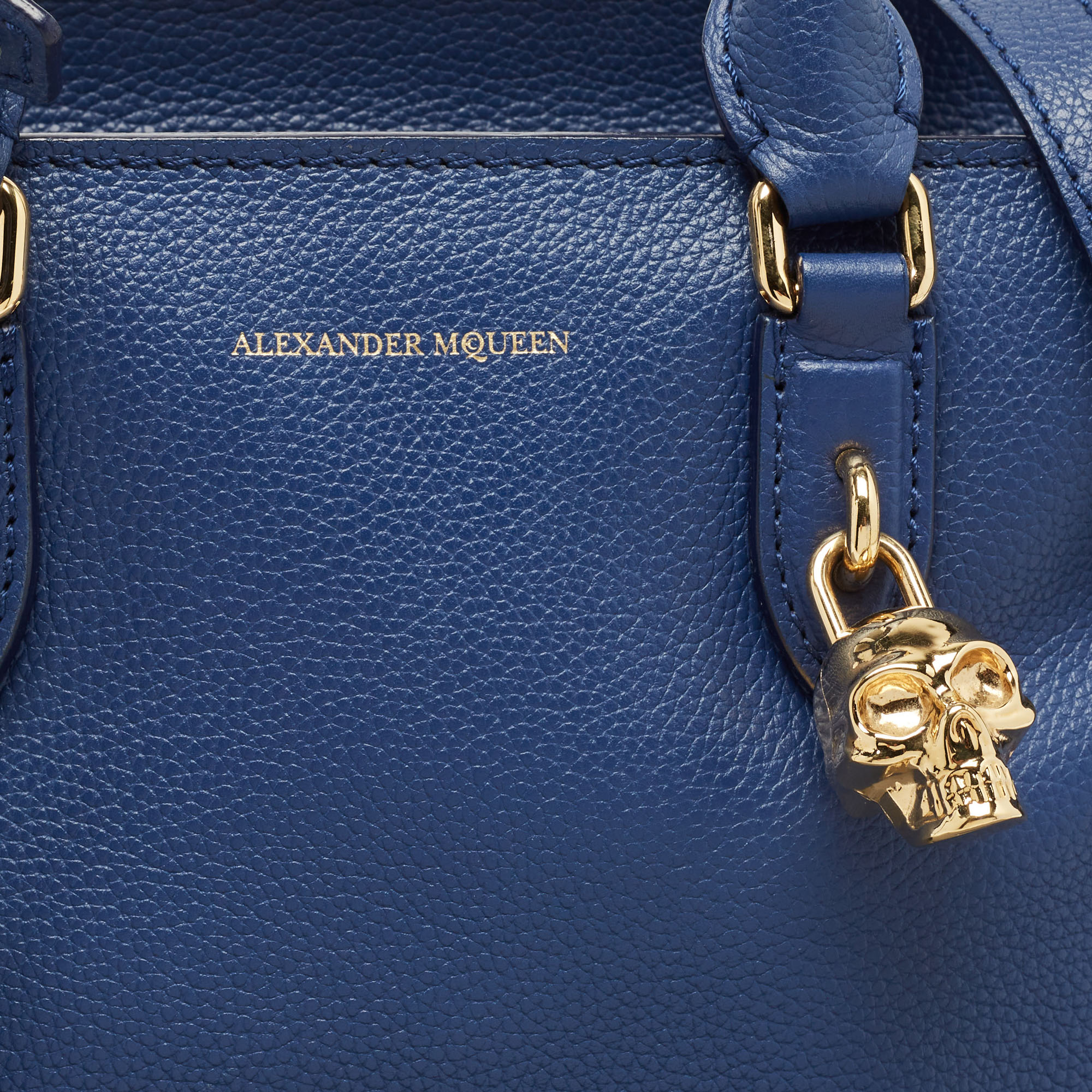 Alexander McQueen Blue Leather Skull Padlock Tote