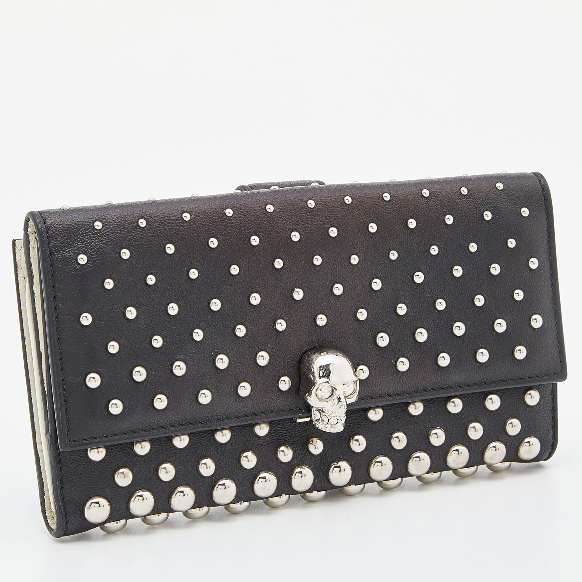 Alexander McQueen Black Leather Studded Skull French Wallet