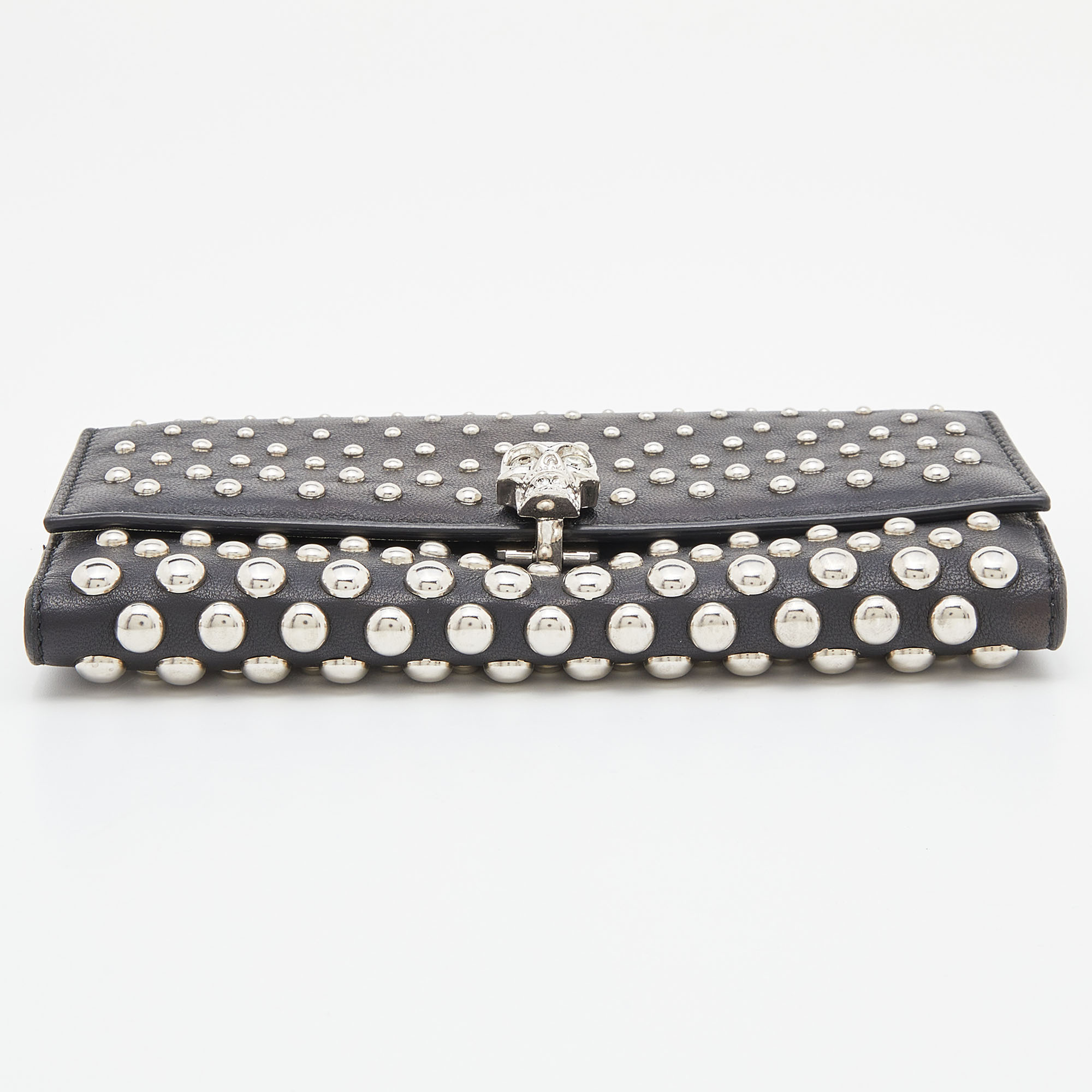 Alexander McQueen Black Leather Studded Skull French Wallet