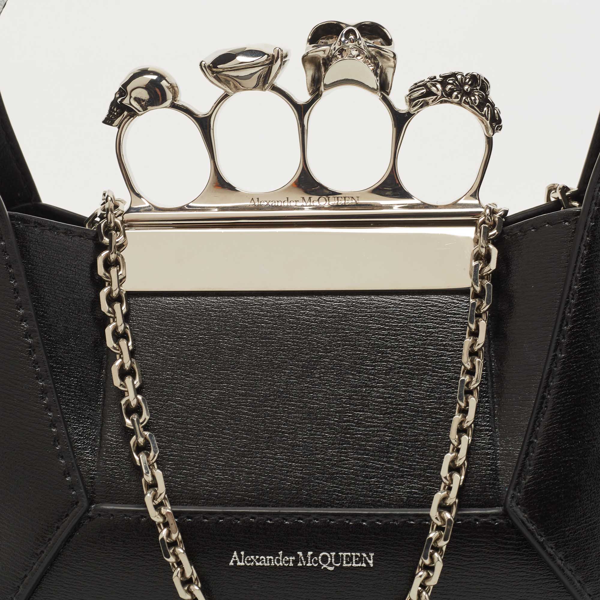 Alexander McQueen Black Leather Mini Jeweled Skull Hobo