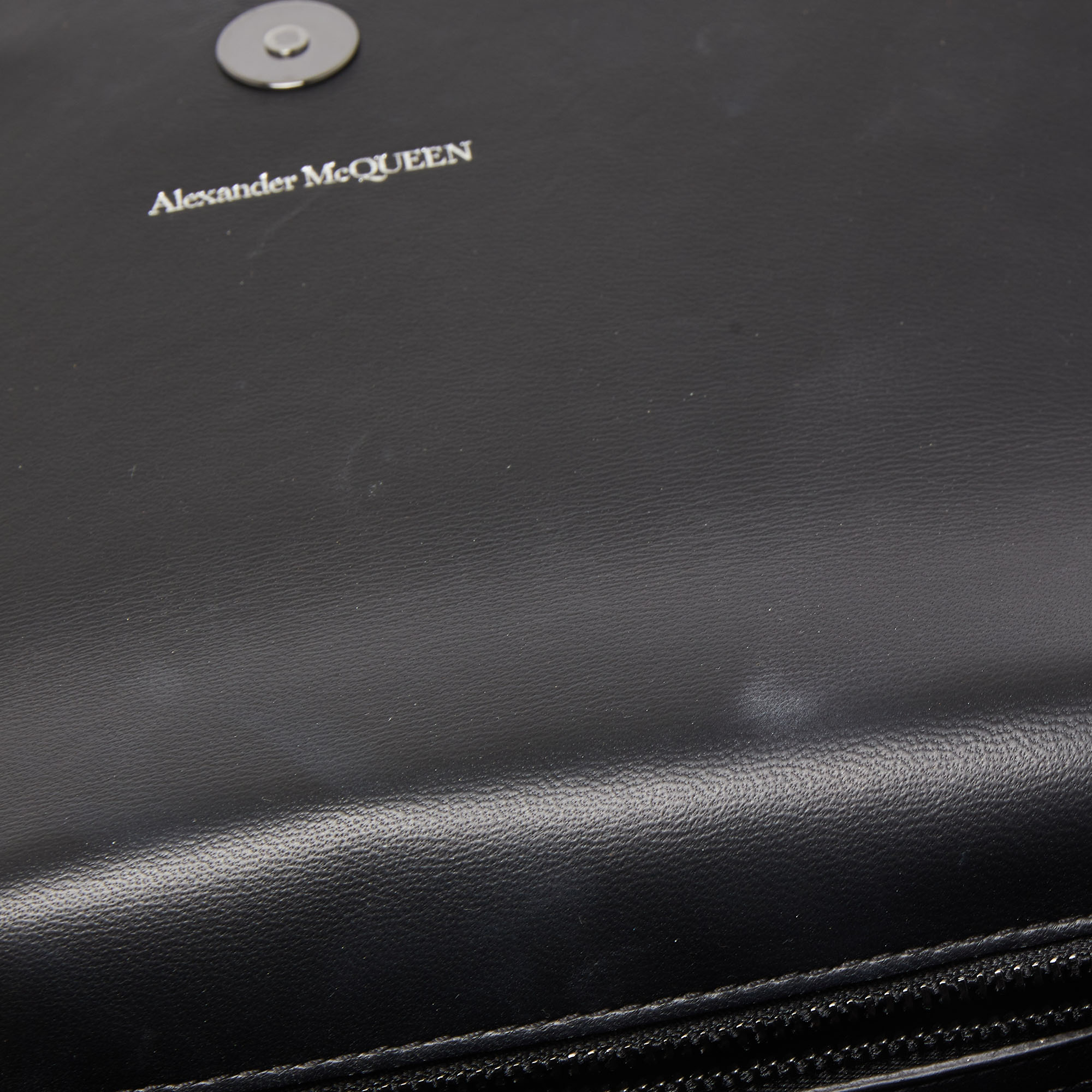 Alexander McQueen Black Quilted Patent Leather Skull Knuckle Flap Shoulder Bag