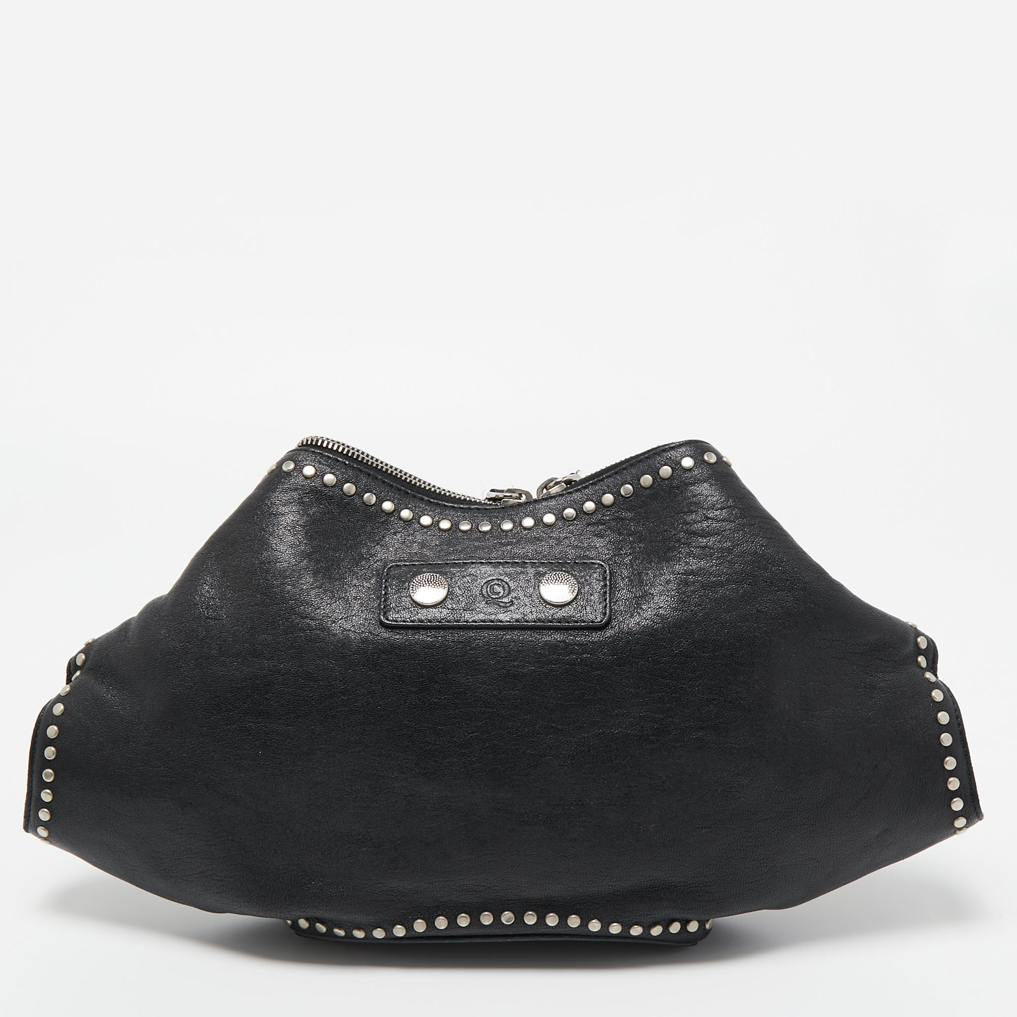 Alexander McQueen Black Leather Medium Studded De Manta Clutch