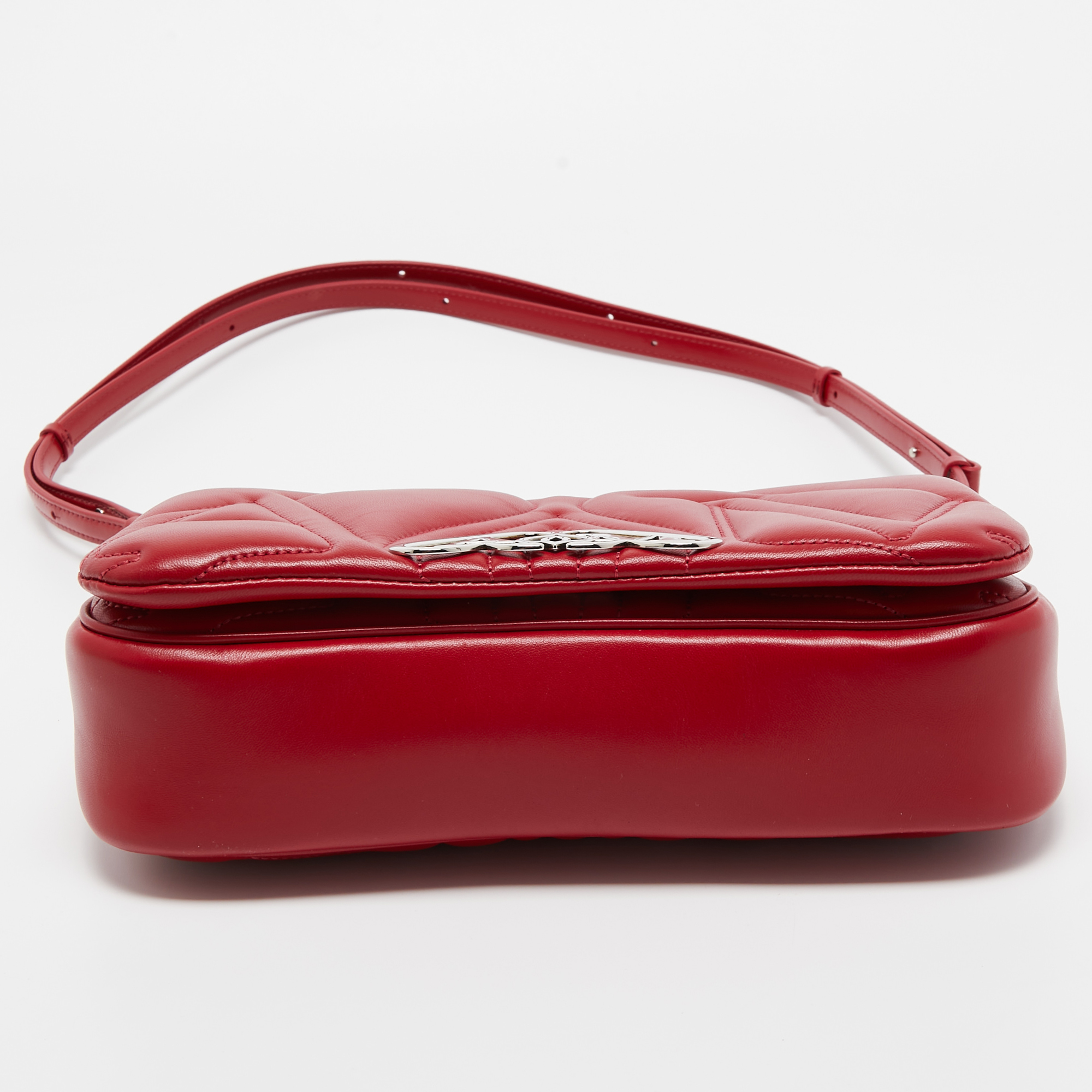 Alexander McQueen Red Embossed Leather The Seal Shoulder Bag