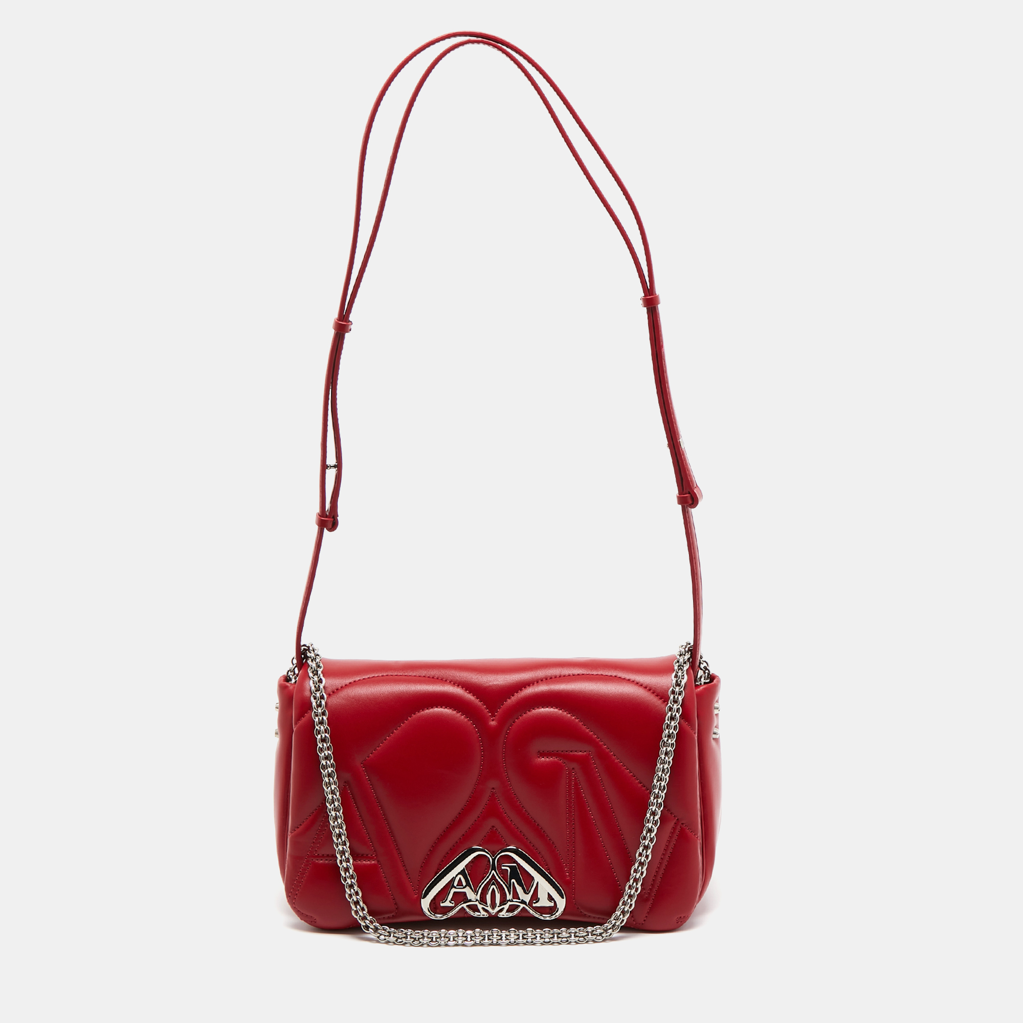 Alexander mcqueen red embossed leather the seal shoulder bag