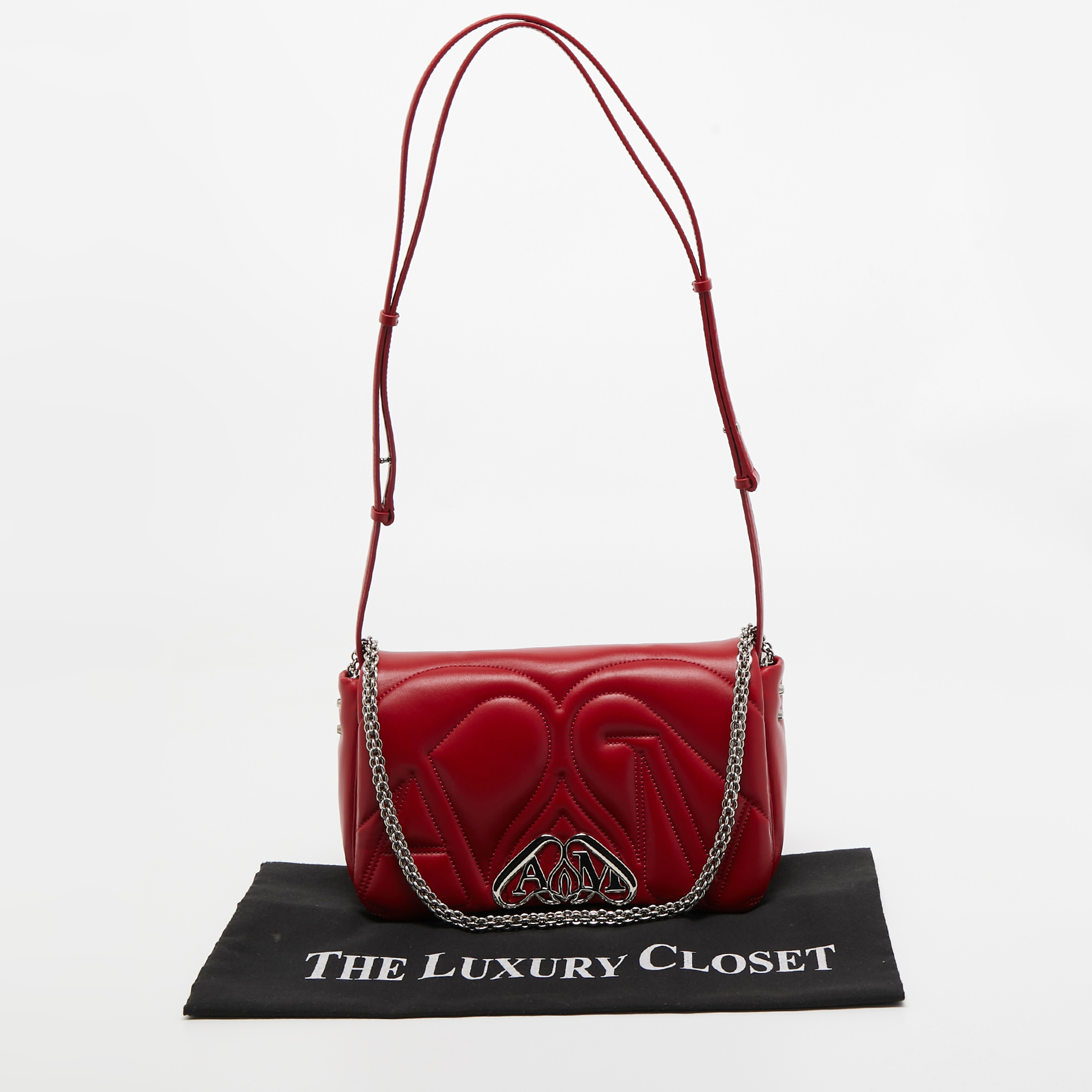 Alexander McQueen Red Embossed Leather The Seal Shoulder Bag
