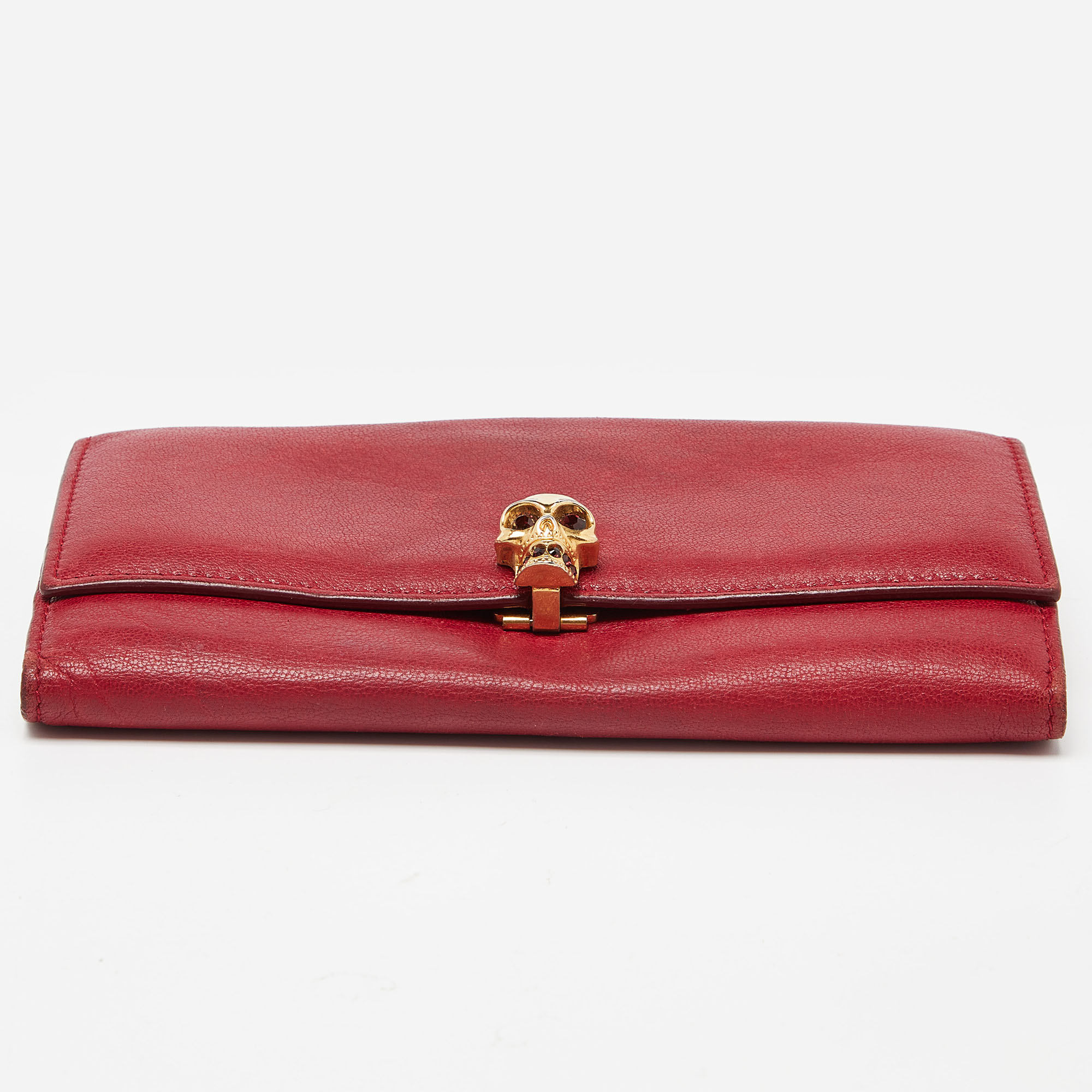 Alexander McQueen Red Leather Skull Continental Wallet