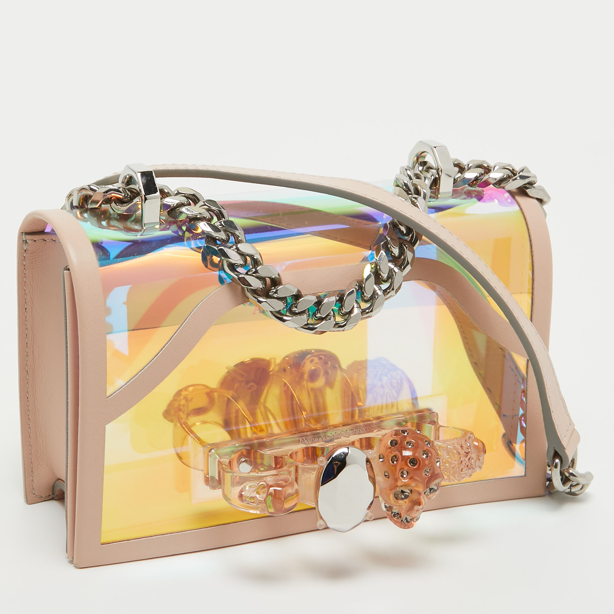 Alexander McQueen Holographic/Pink Pvc And Leather Knuckle Duster Shoulder Bag