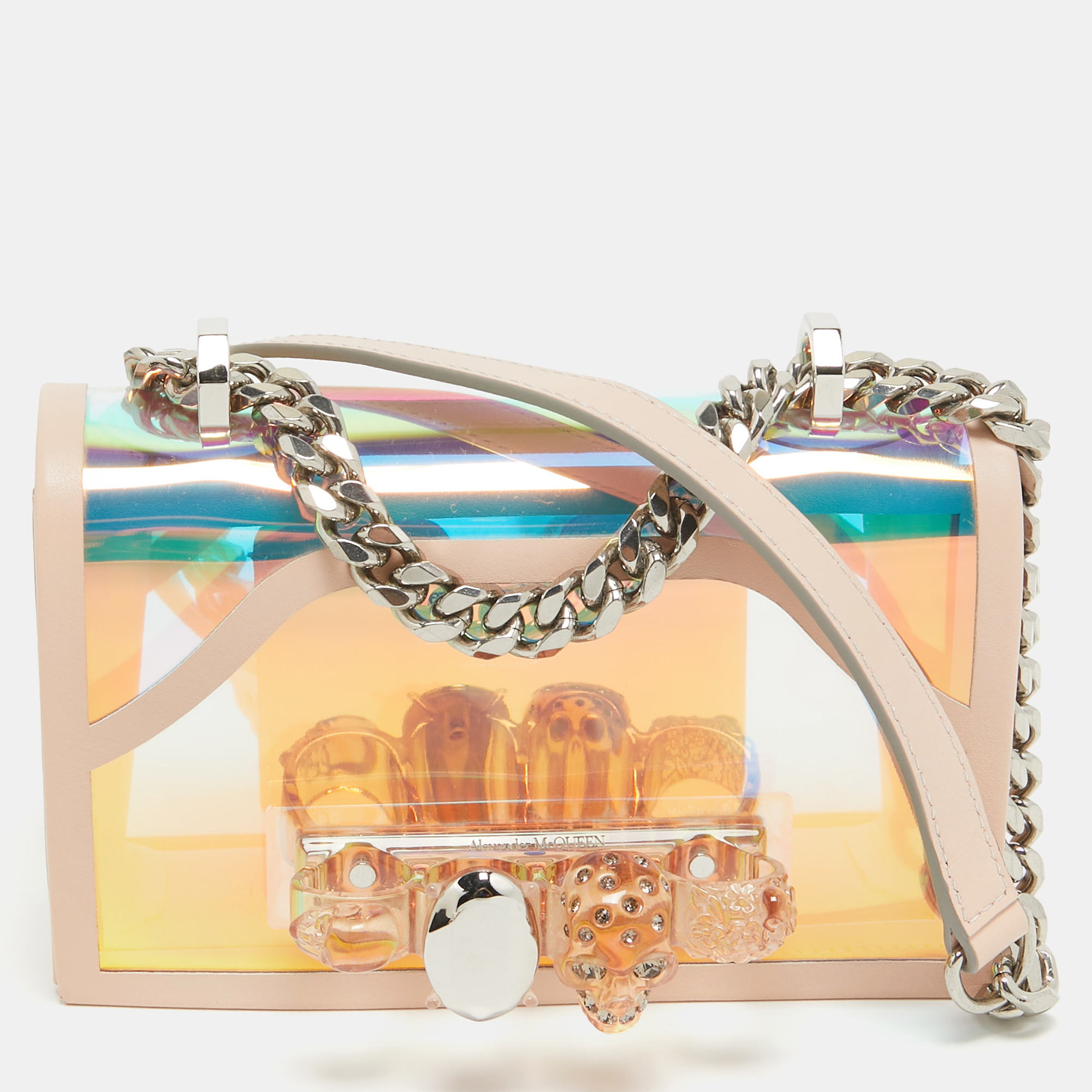 Alexander mcqueen holographic/pink pvc and leather knuckle duster shoulder bag