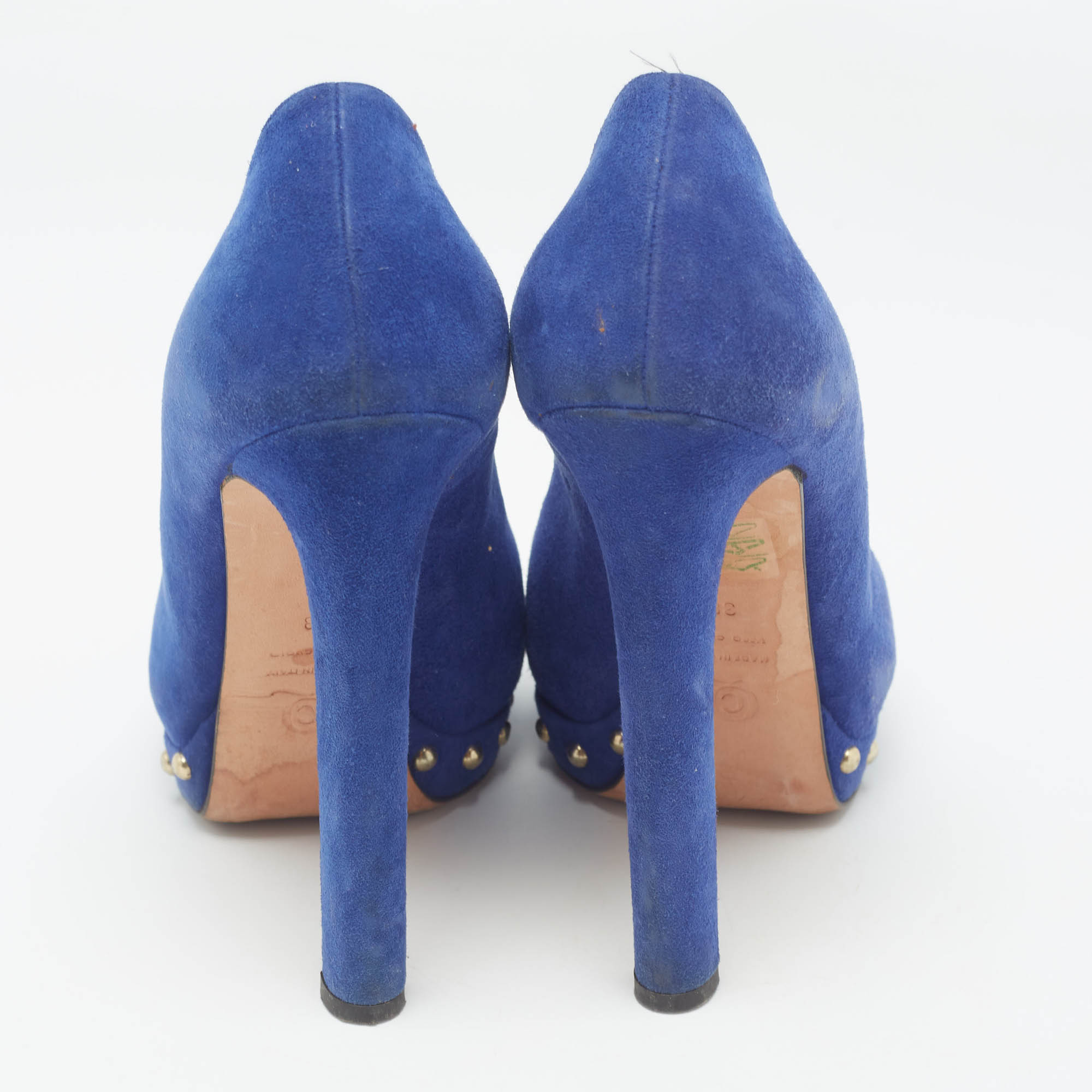 Alexander McQueen Blue Suede Skull Peep Toe Pumps Size 38