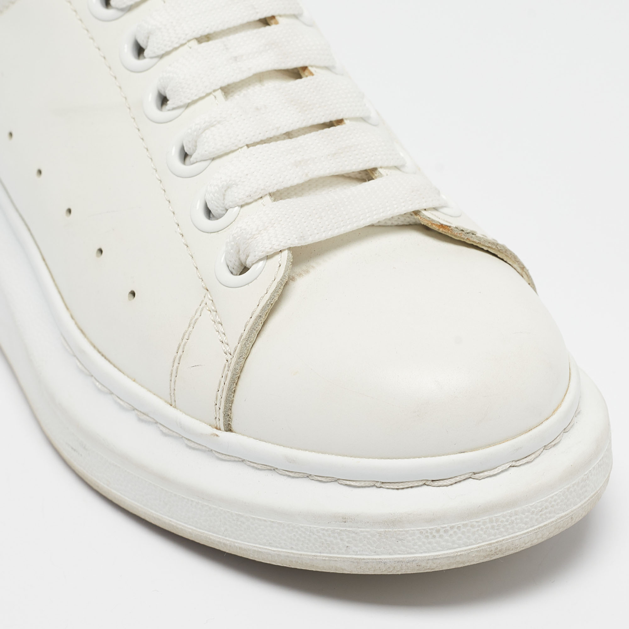 Alexander McQueen White/Brown Leather And Calf Hair Oversized Lace Up Sneakers Size 37