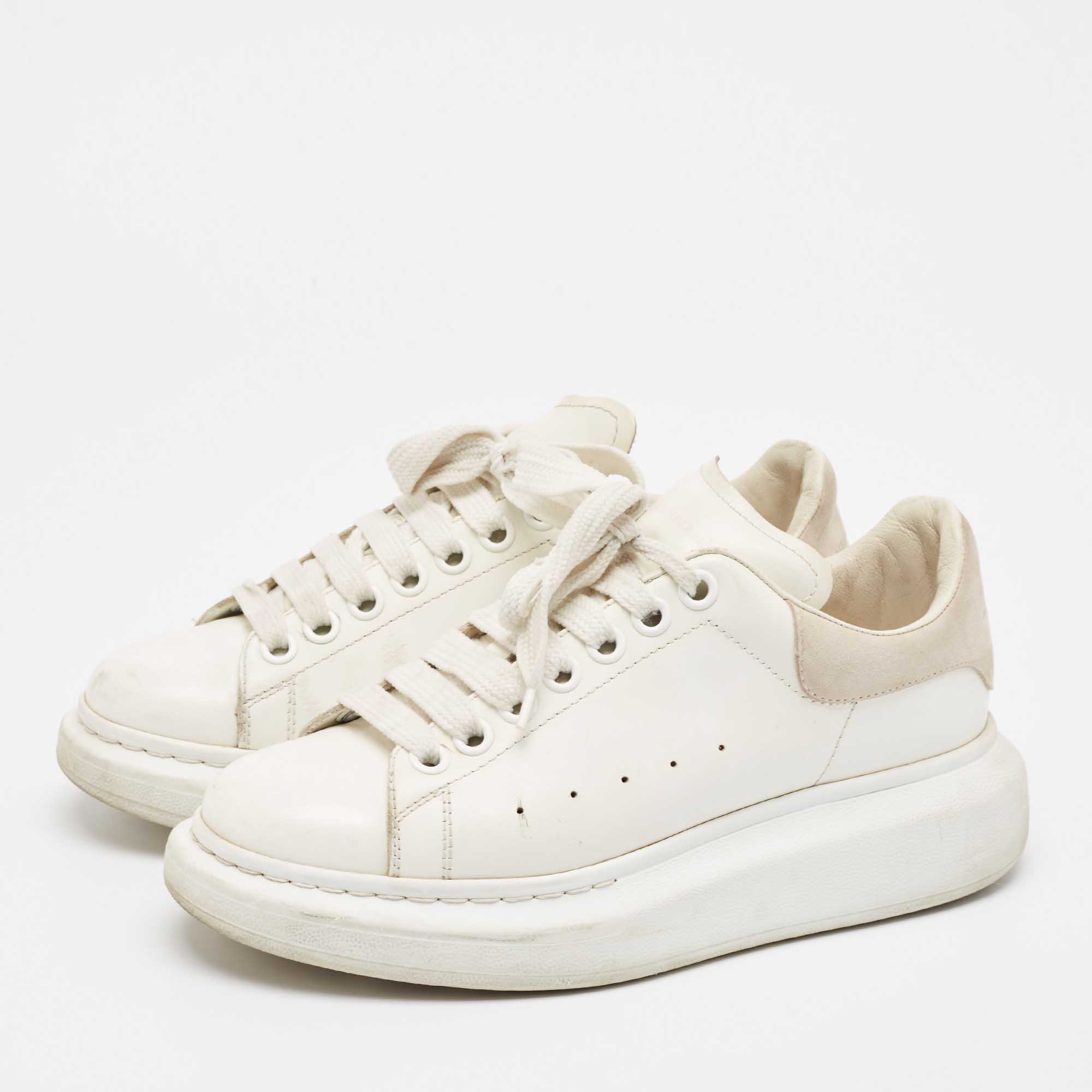 Alexander McQueen White Leather Oversized Lace Up Sneakers Size 38.5