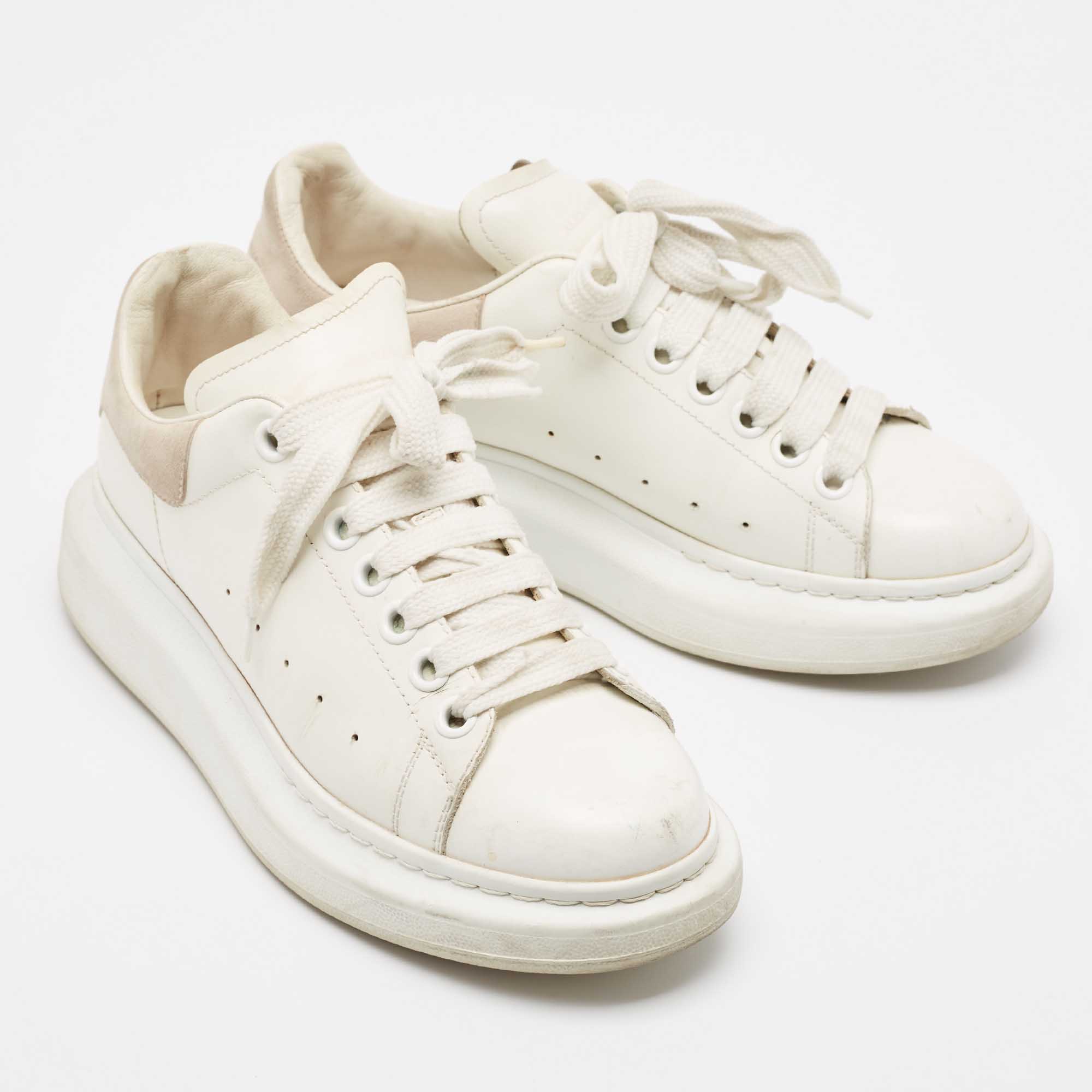 Alexander McQueen White Leather Oversized Lace Up Sneakers Size 38.5