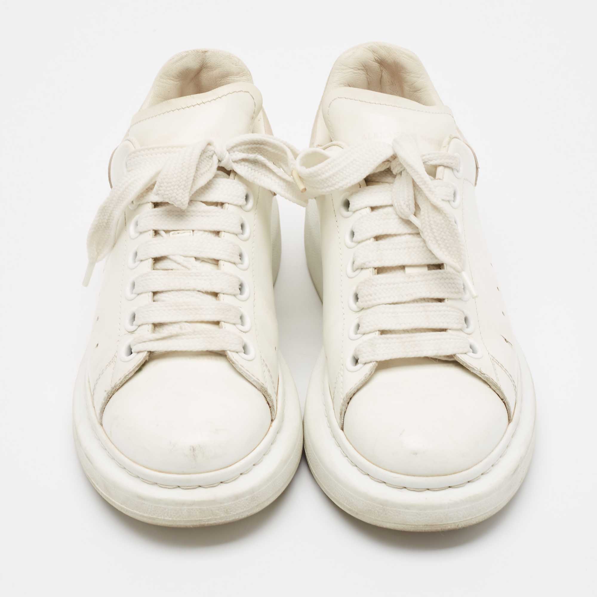 Alexander McQueen White Leather Oversized Lace Up Sneakers Size 38.5