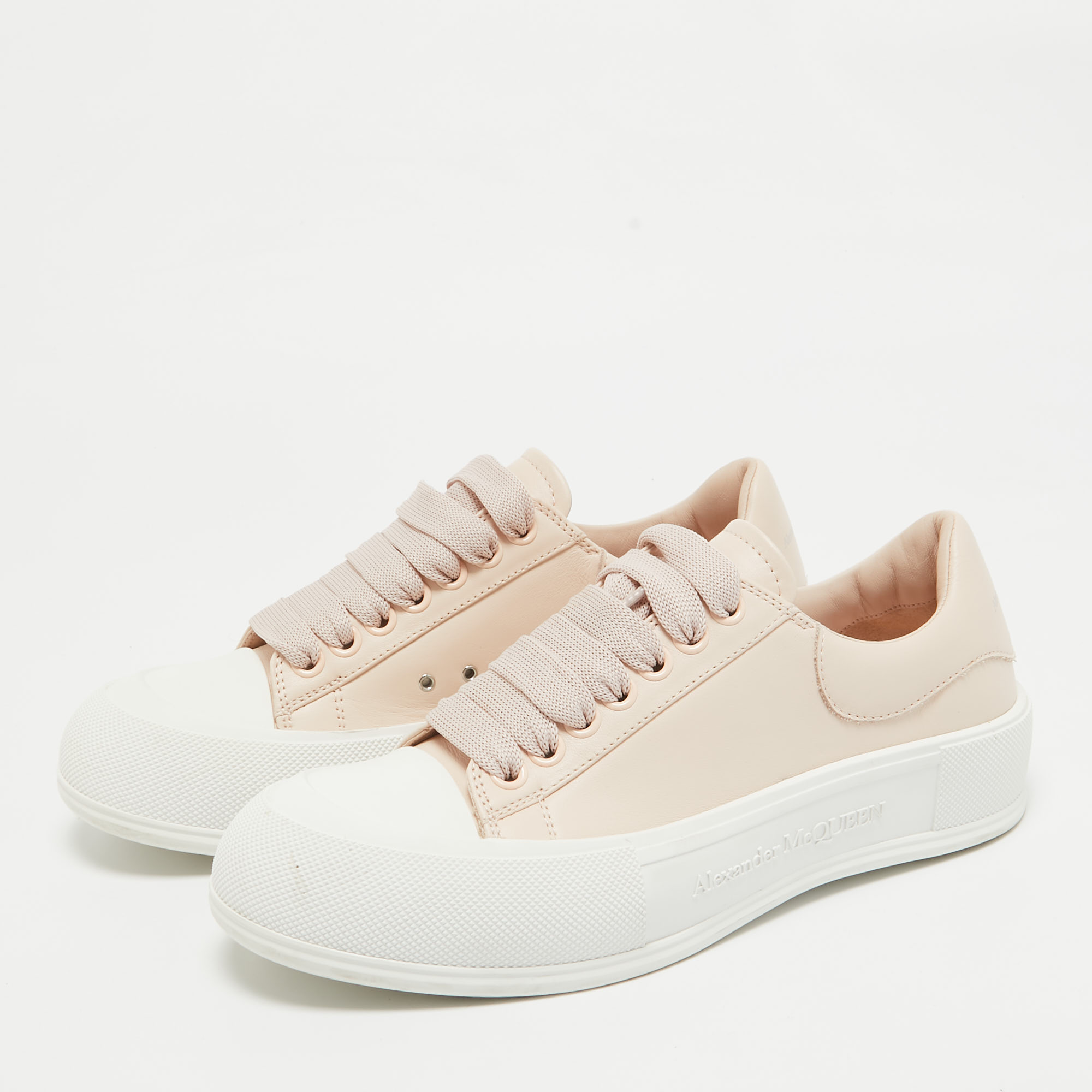 Alexander McQueen Pink Leather Deck Plimsoll Sneakers Size 40