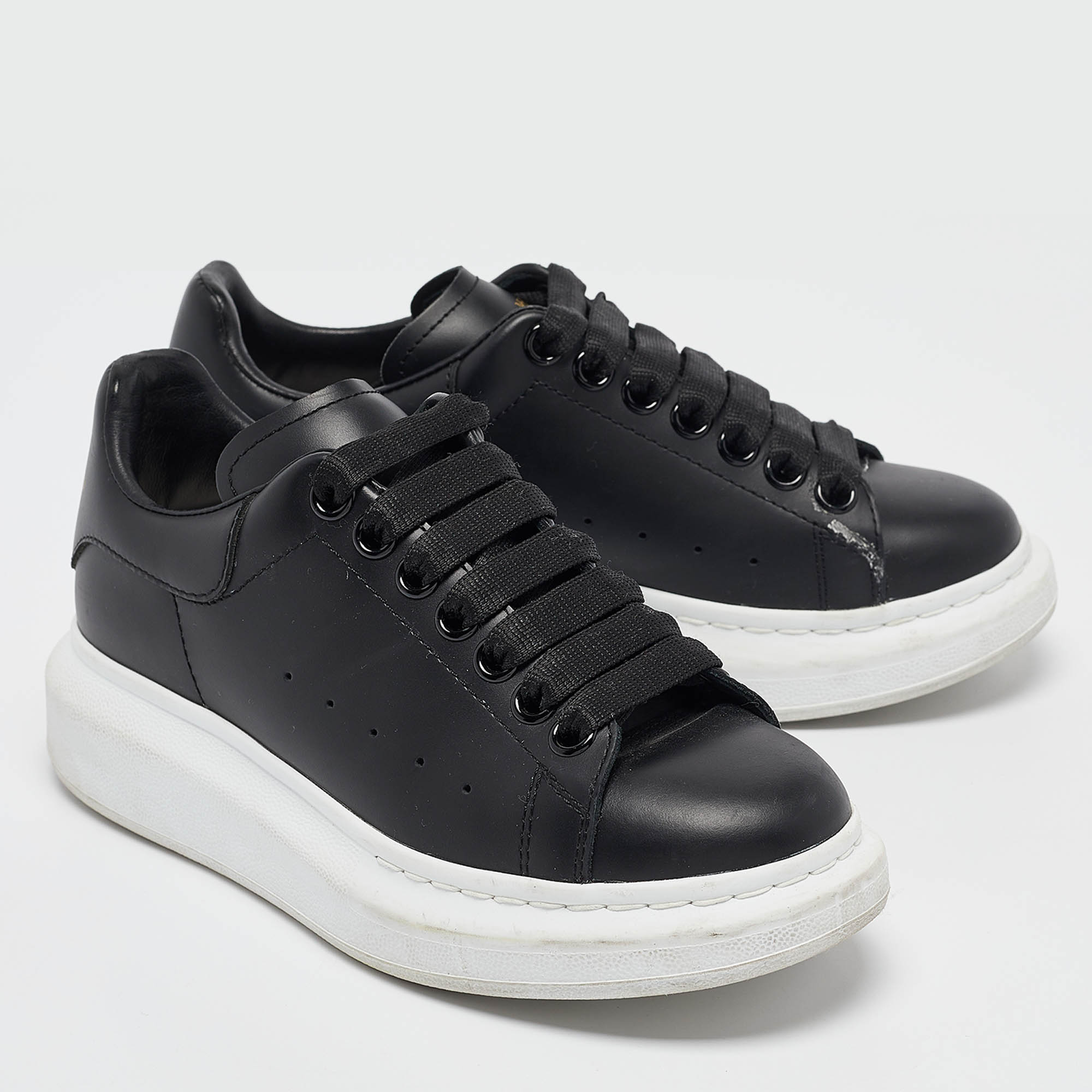 Alexander McQueen Black Leather Larry Sneakers Size 35