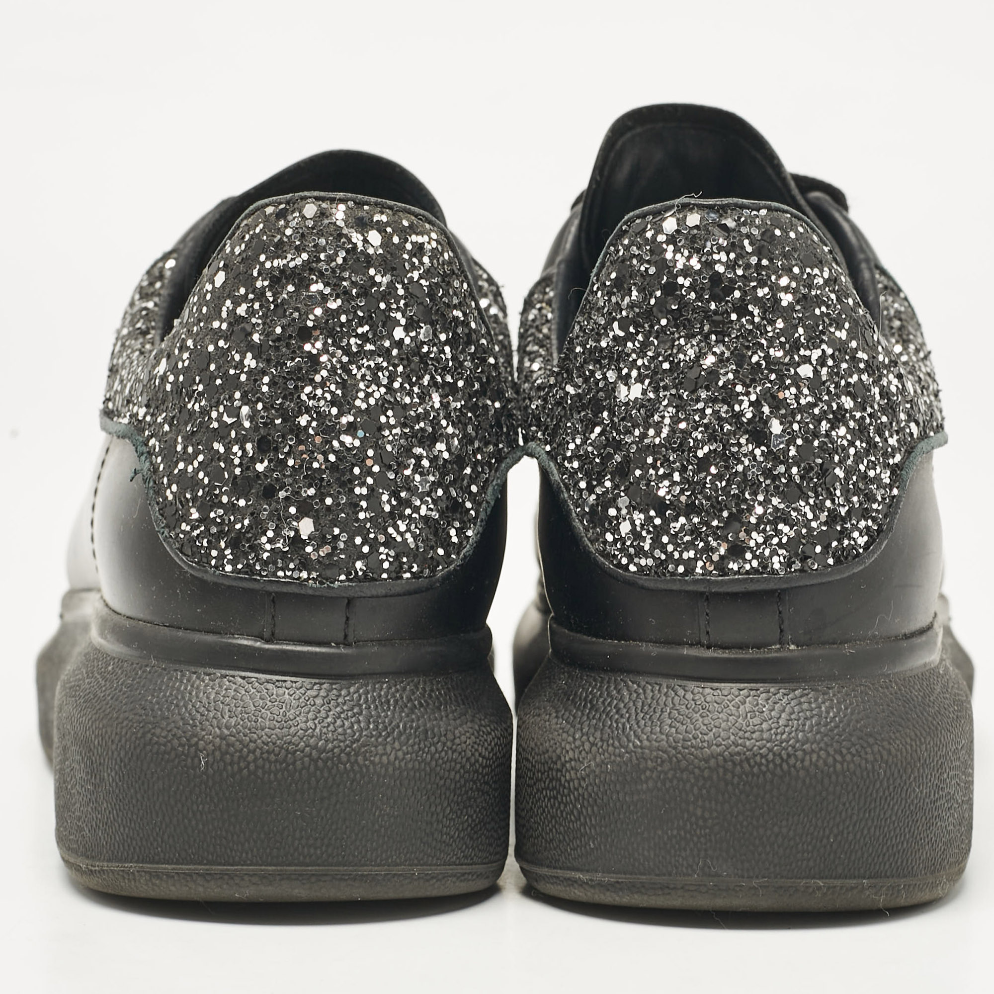 Alexander McQueen Black Leather And Glitter Oversized Sneakers Size 38