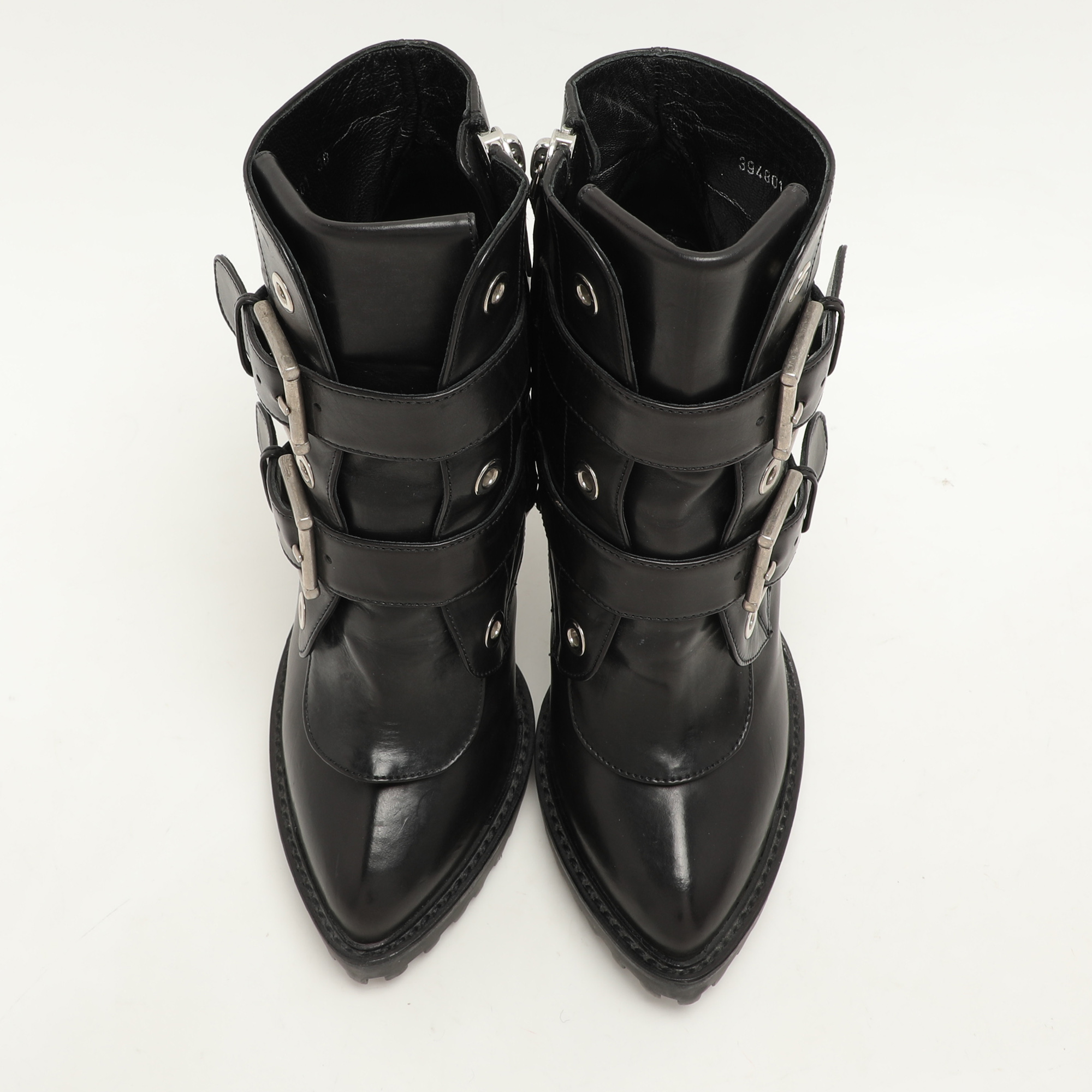 Alexander McQueen Black Leather Buckle Detail Ankle Length Boots Size 38