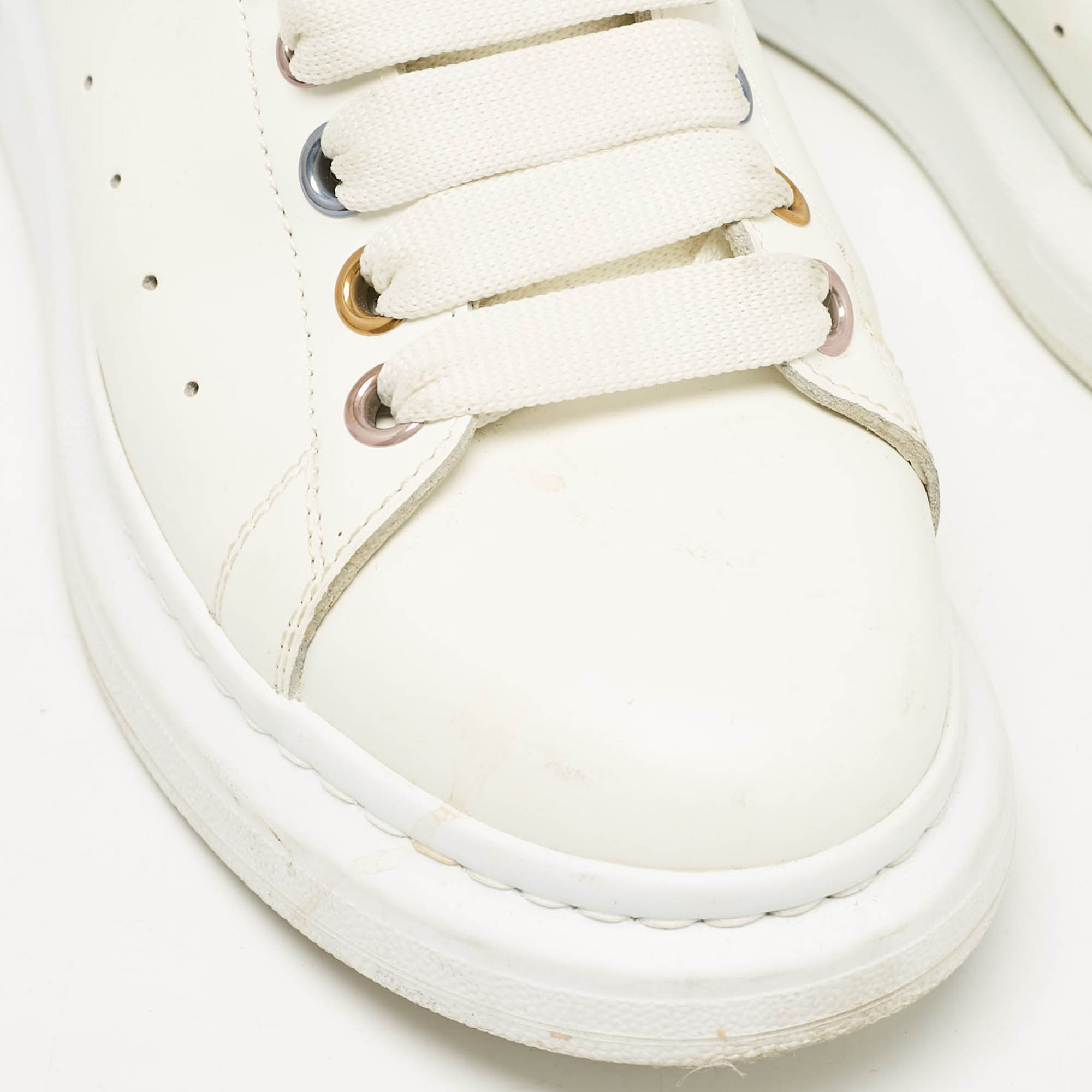 Alexander McQueen White Leather Oversized Lace Up Sneakers Size 39