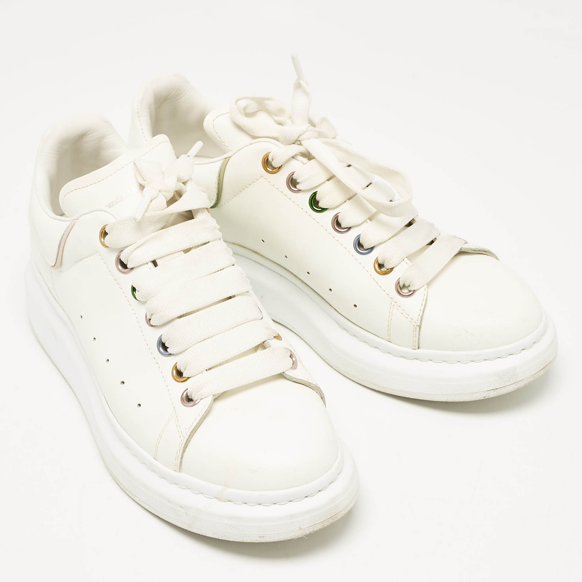 Alexander McQueen White Leather Oversized Lace Up Sneakers Size 39