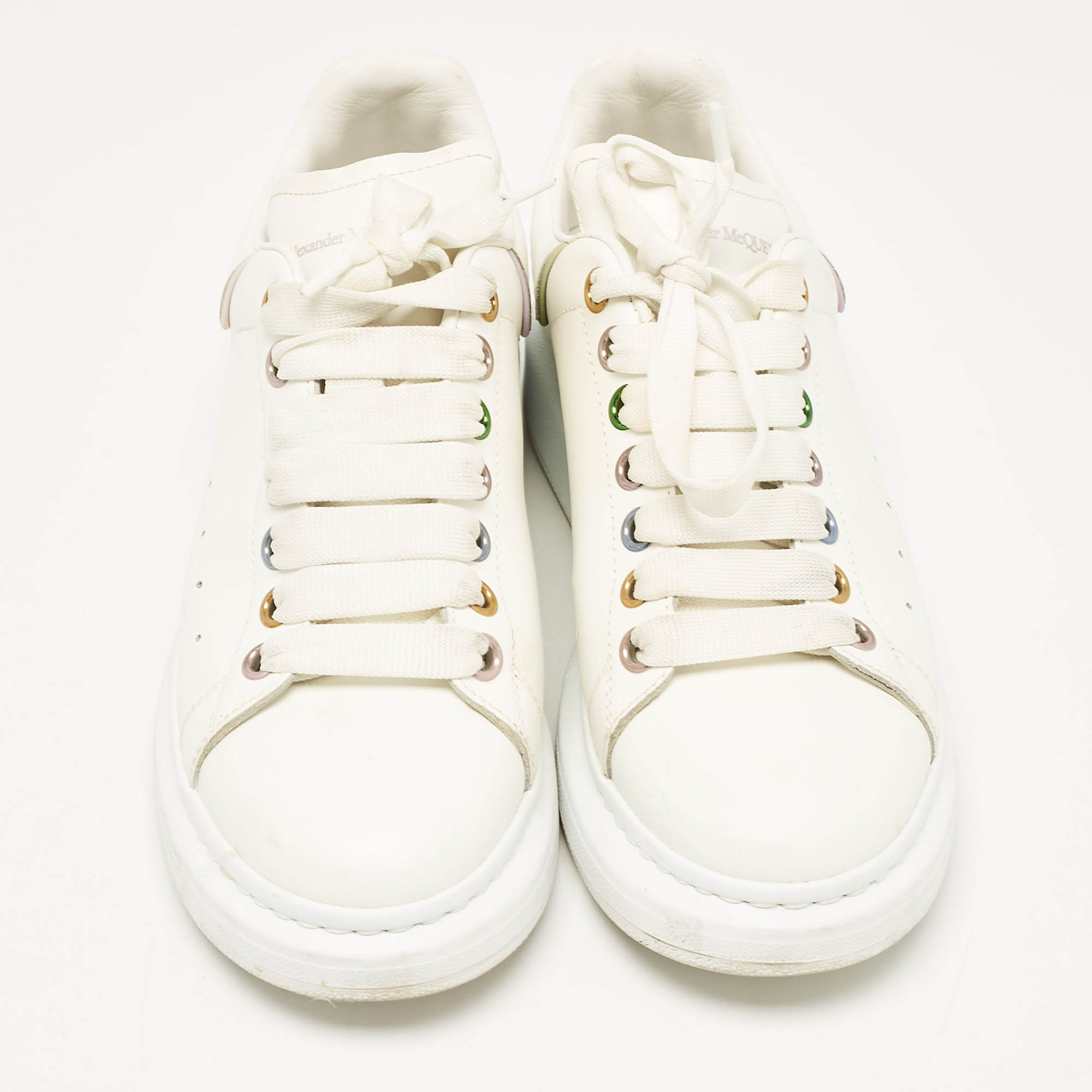 Alexander McQueen White Leather Oversized Lace Up Sneakers Size 39