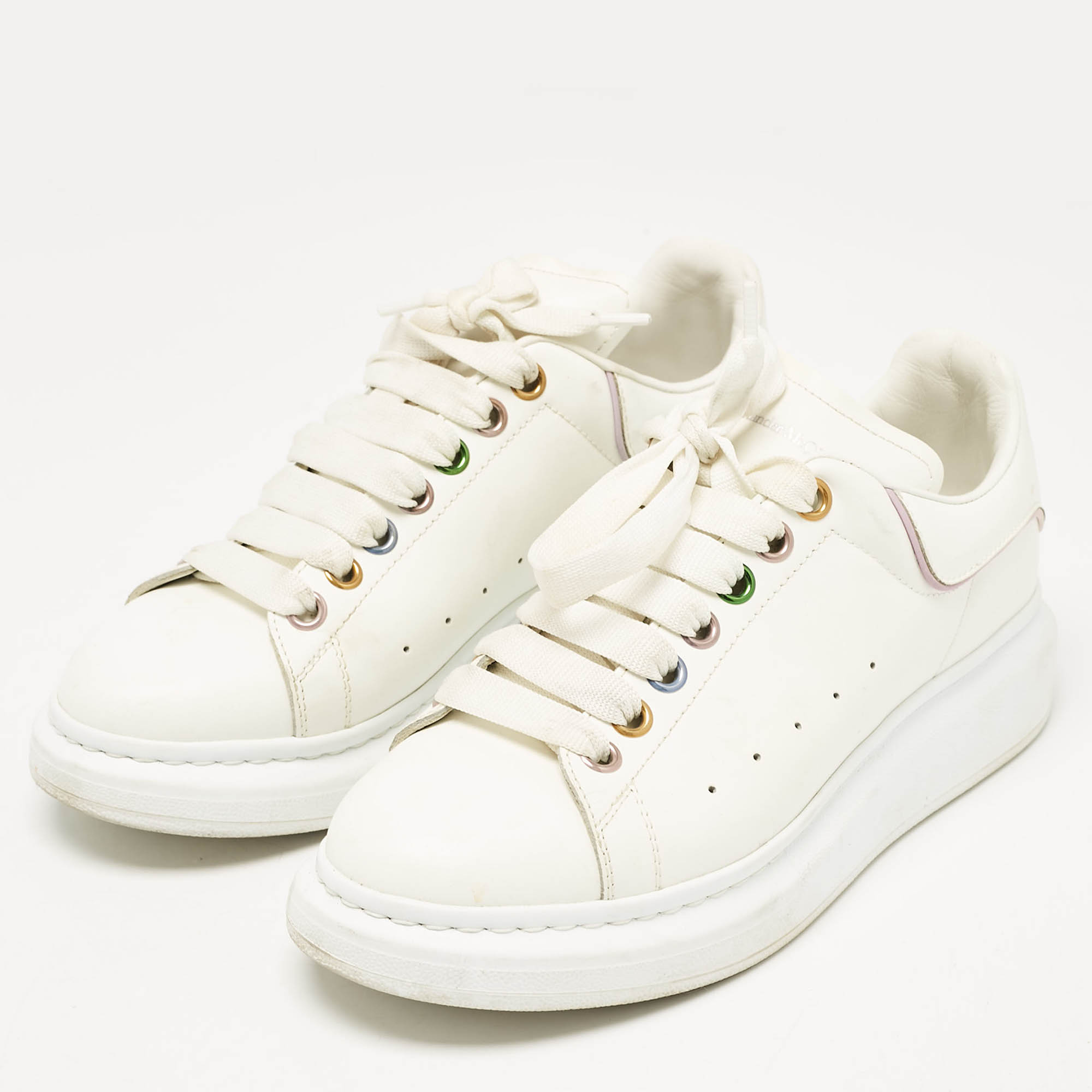 Alexander McQueen White Leather Oversized Lace Up Sneakers Size 39