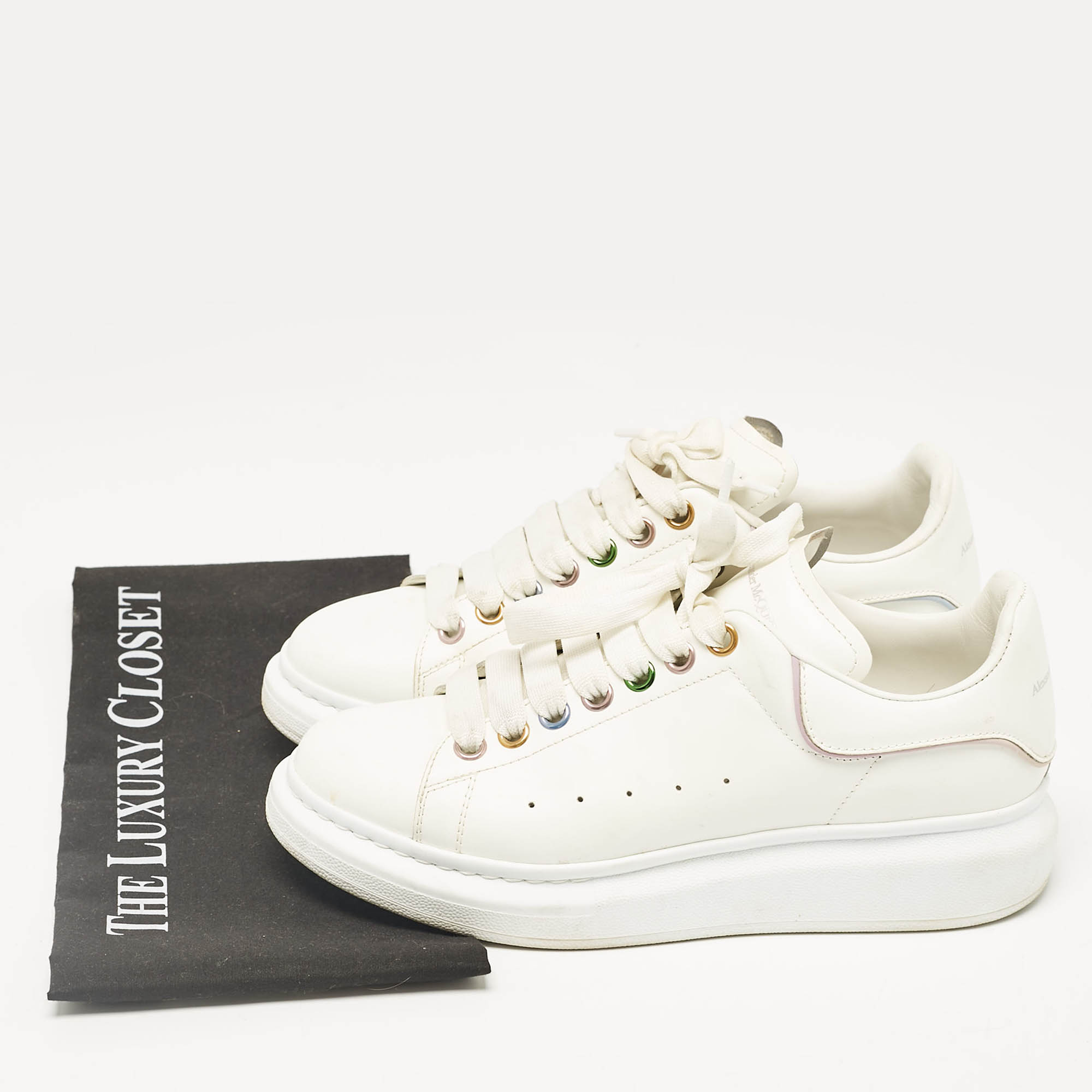 Alexander McQueen White Leather Oversized Lace Up Sneakers Size 39