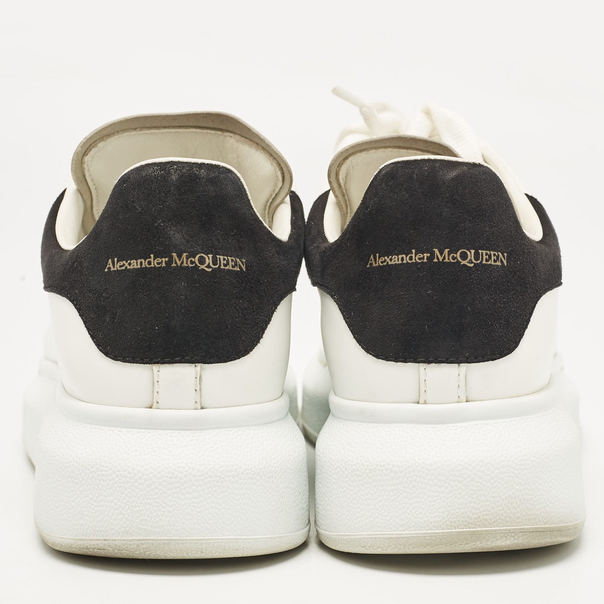 Alexander McQueen Black/White Leather And Suede Oversized Lace Up Sneakers Size 38