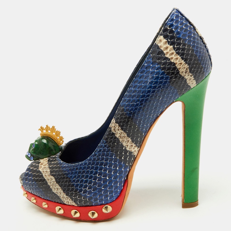 Alexander McQueen Multicolor Python Crystal Skull Peep Toe Pumps Size
Alexander McQueen Multicolor Python Crystal Skull Peep Toe Pumps Size