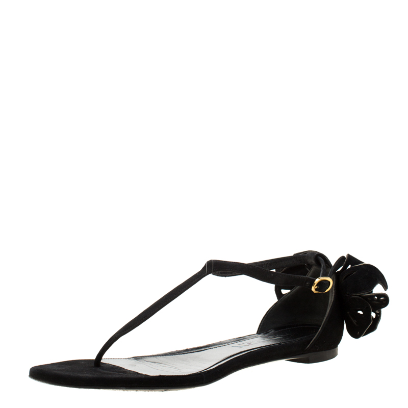 

Alexander McQueen Black Leather Butterfly Detail Flat Sandals Size