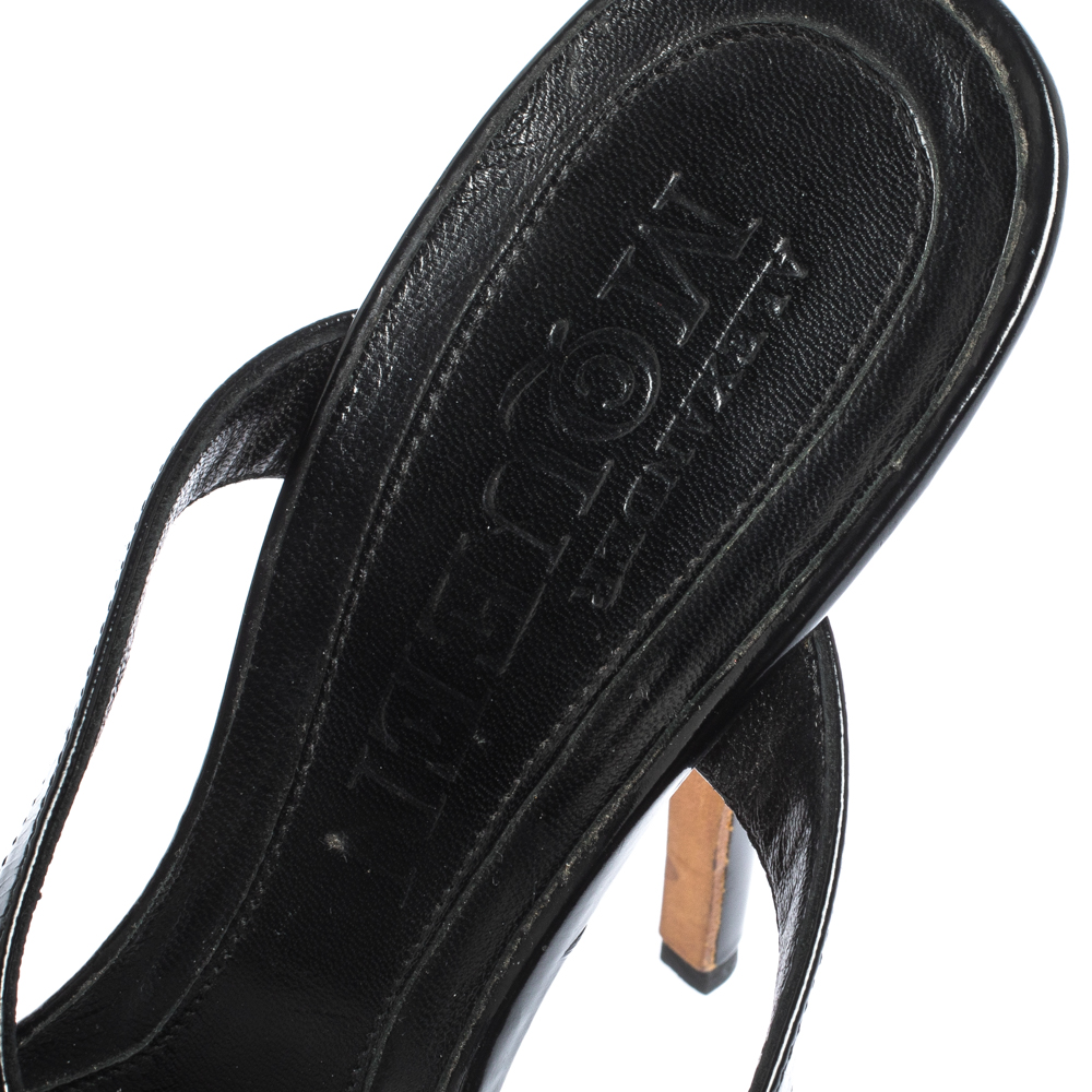 Alexander McQueen Black Patent Leather T-strap Sandals Size 37.5