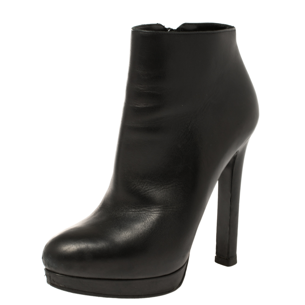 Image of Alexander McQueen Black Leather Platform Ankle Boots Size
