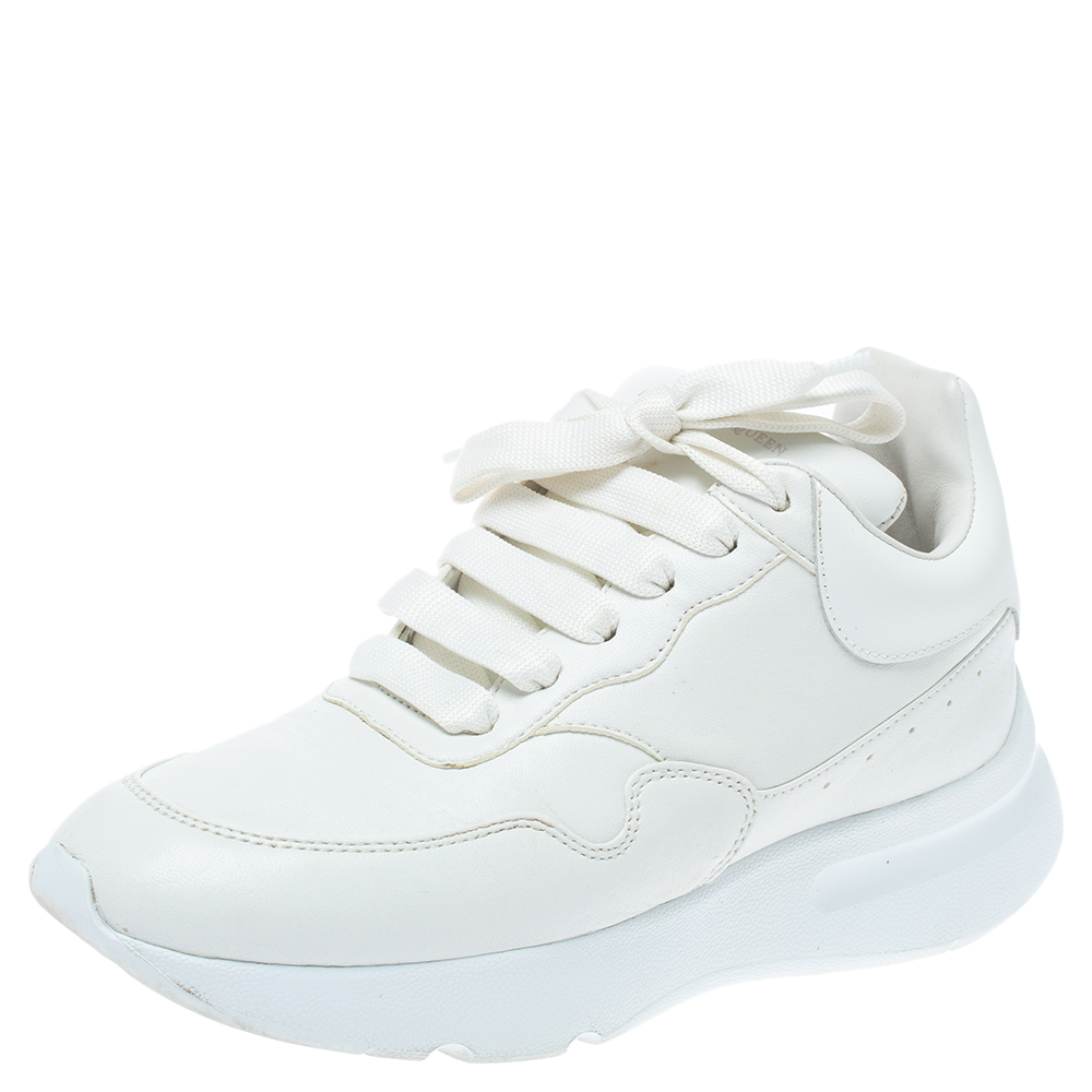 Image of Alexander McQueen White Leather Low Top Sneakers Size