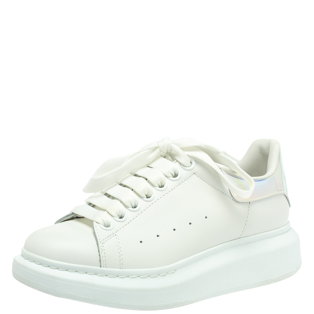 Image of Alexander McQueen White Leather Larry Low Top Sneakers Size .