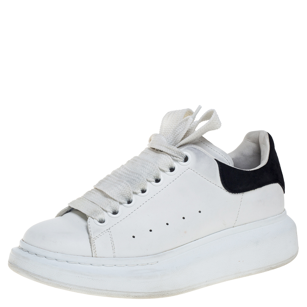 Alexander McQueen White/Black Leather And Suede Larry Sneakers Size 36.5