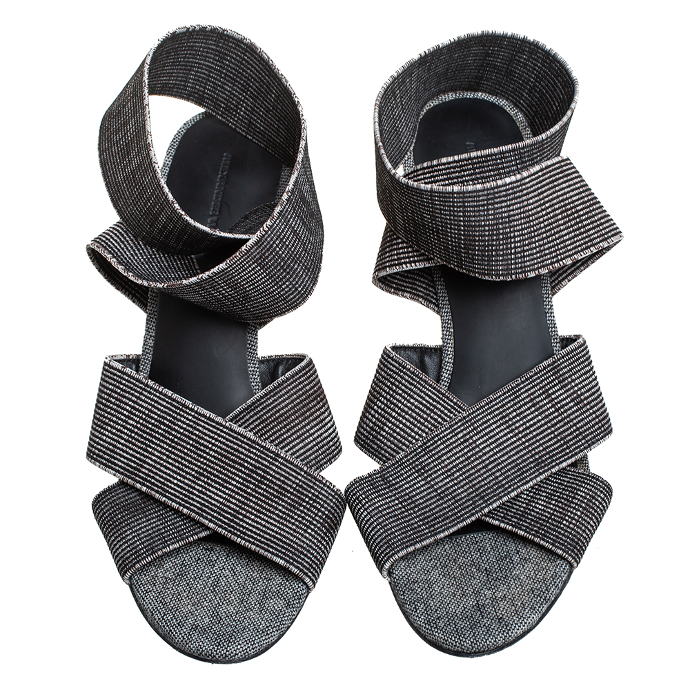 Alexander Wang Black/Grey Fabric Cross Strap Sandals Size 40